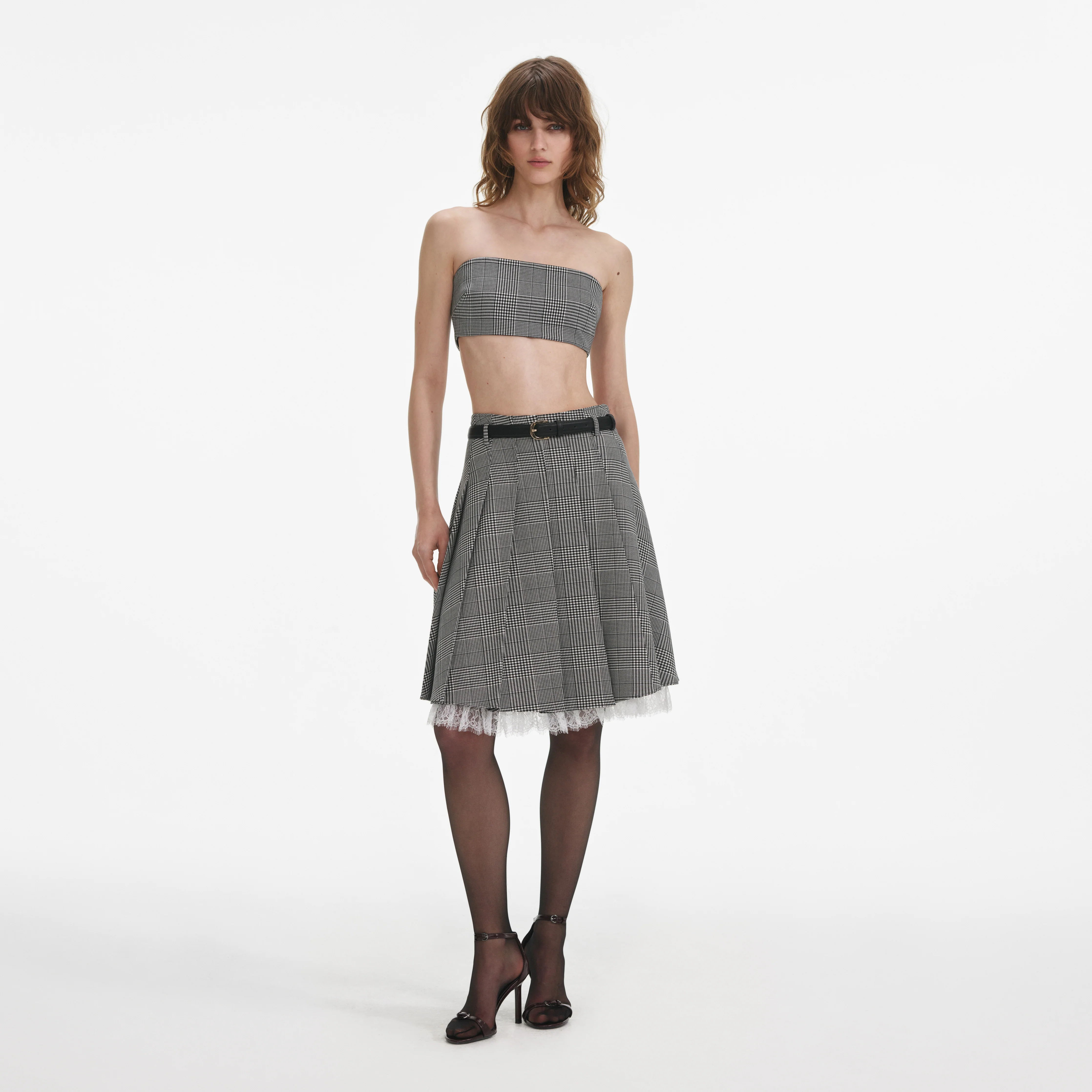 Prince Of Wales Check Pleated Midi Skirt