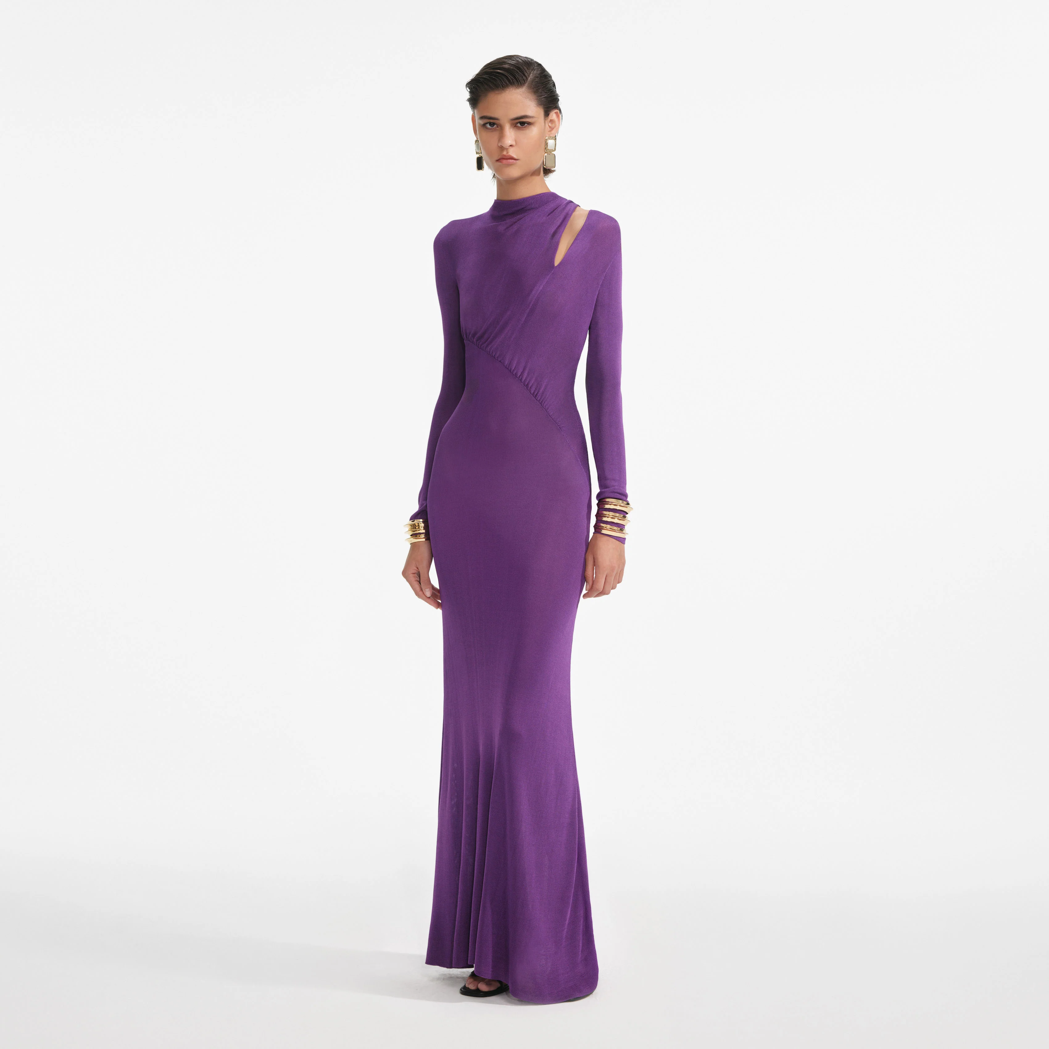 Purple Cut Out Viscose Knit Maxi Dress - Image 2