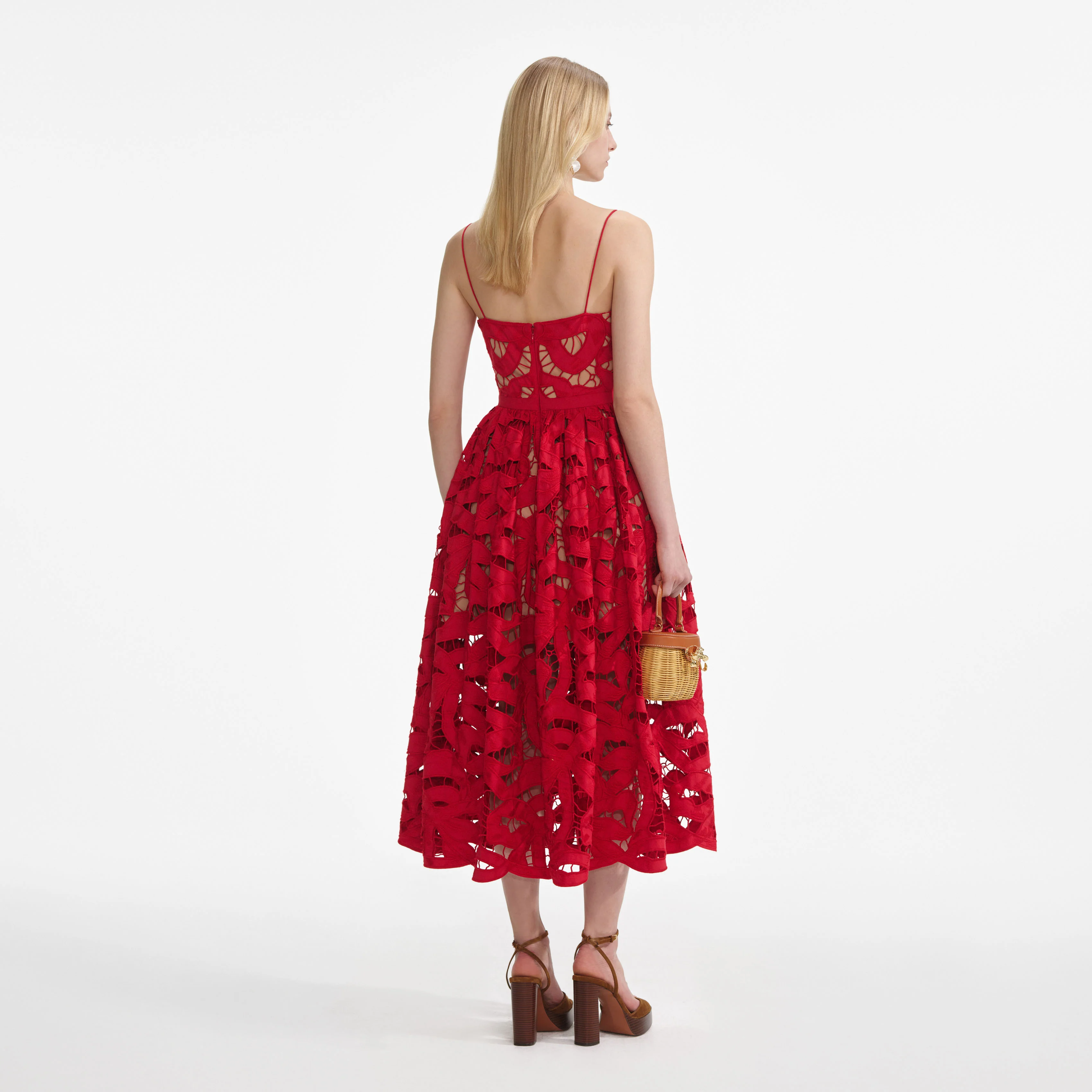 Red Bow Embroidered Midi Dress - Image 3