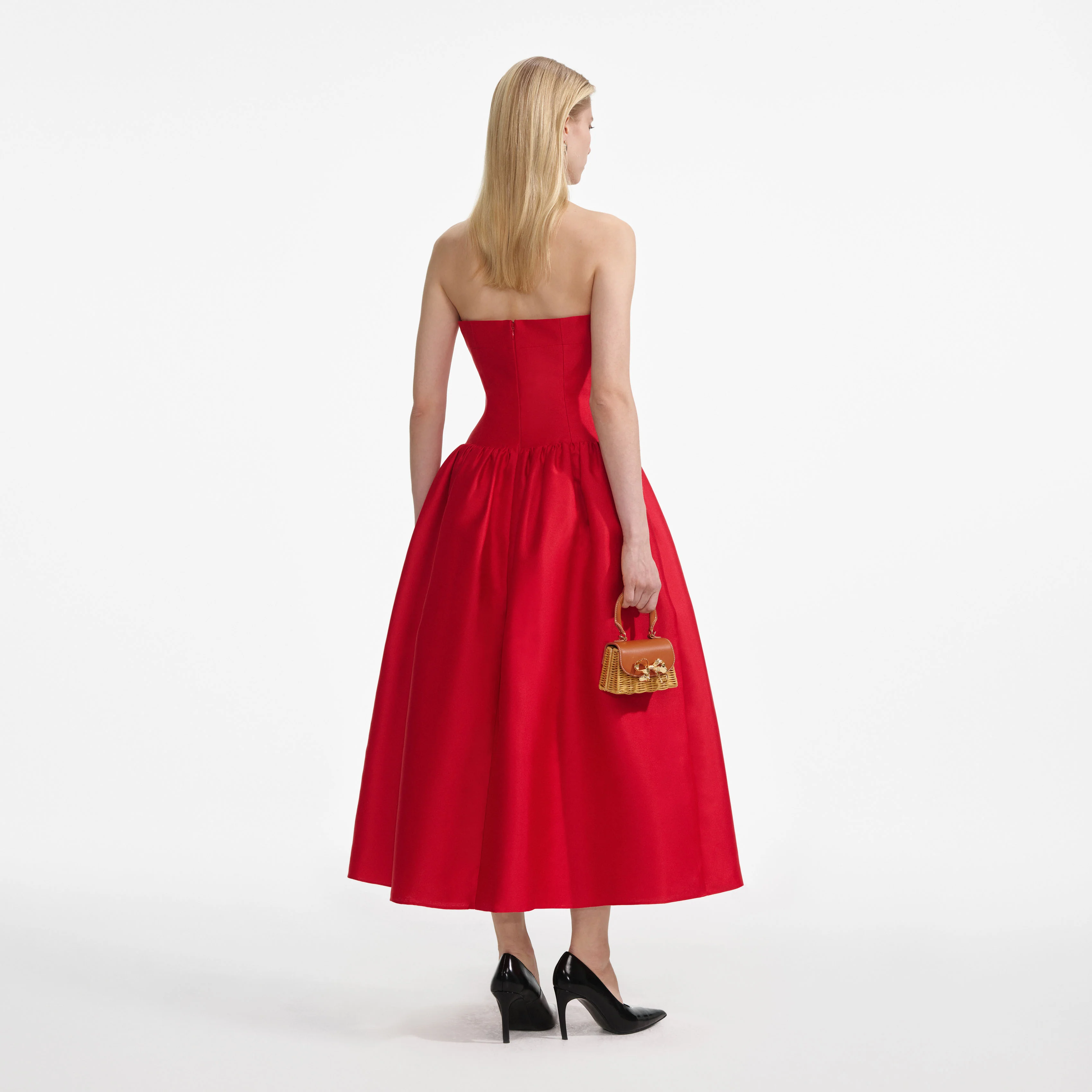 Red Taffeta Midi Dress - Image 3