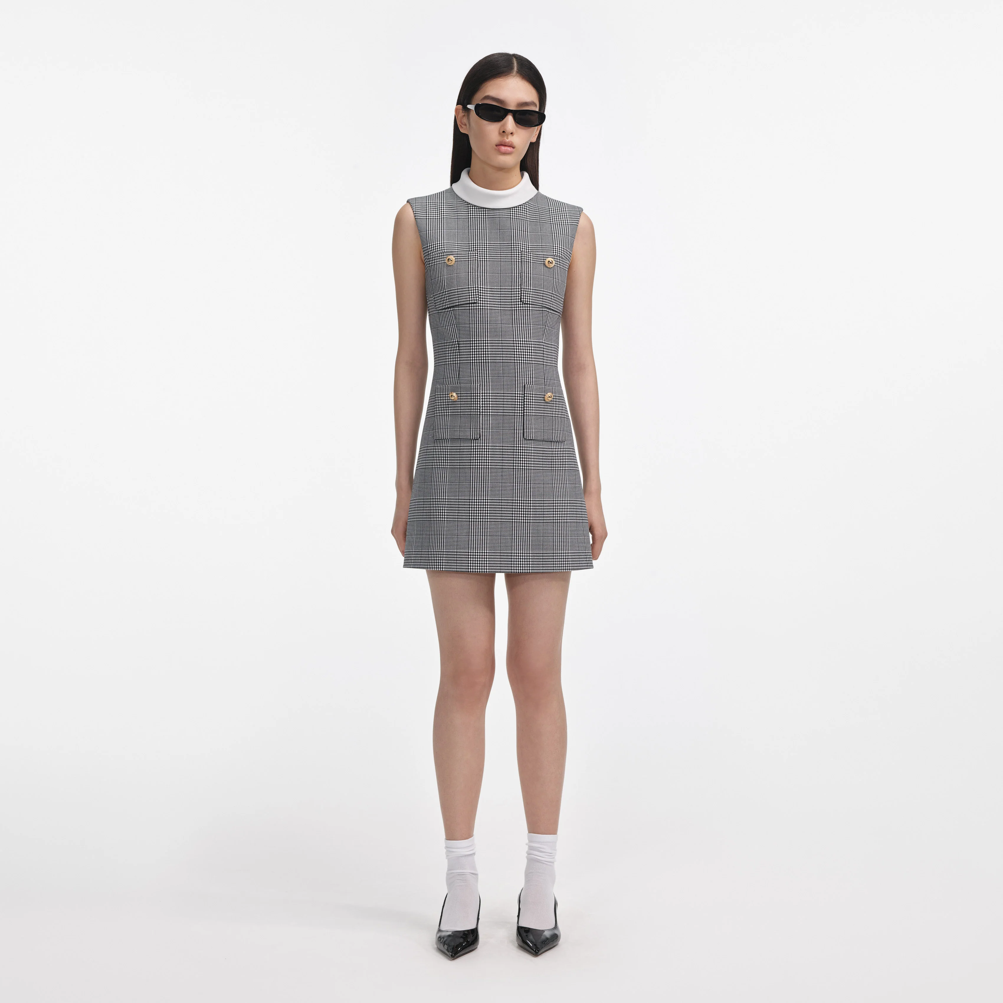 Sleeveless Prince Of Wales Check Mini Dress
