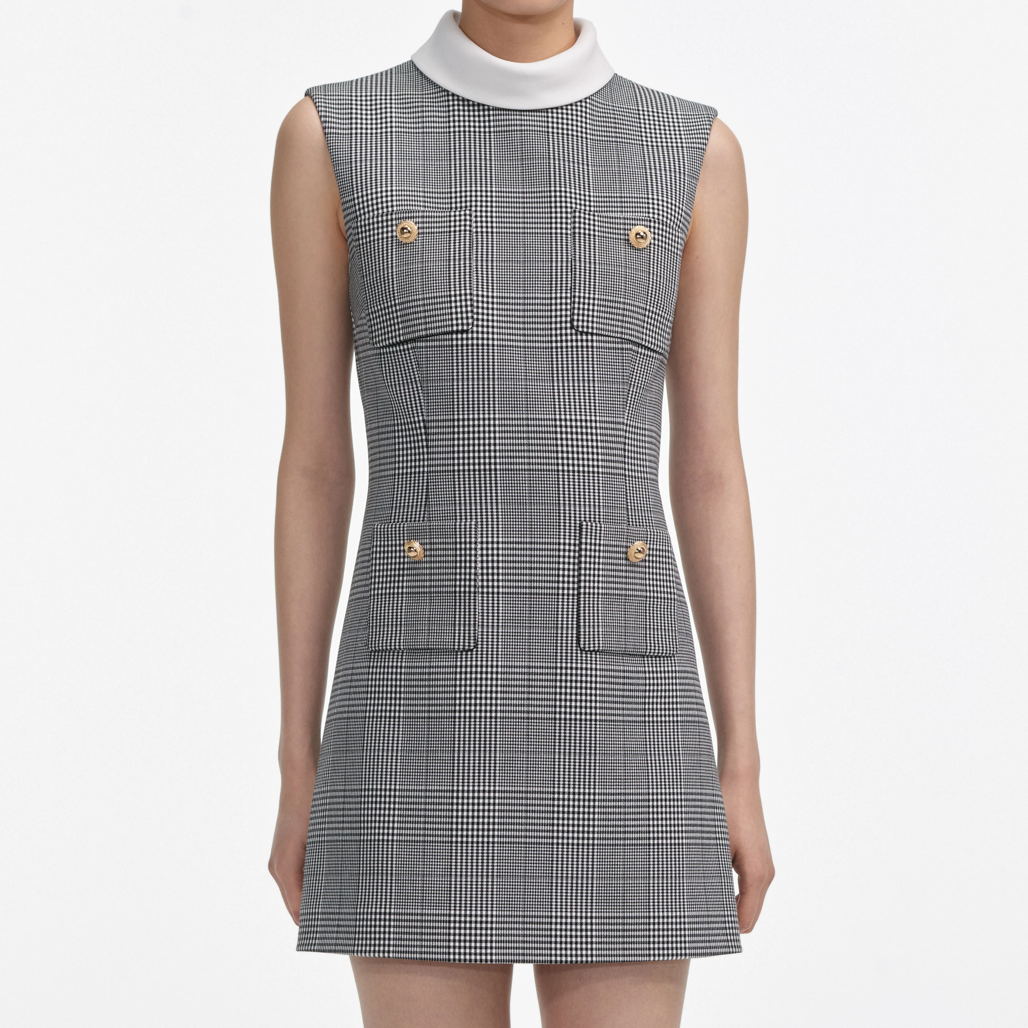 Sleeveless Prince Of Wales Check Mini Dress - Image 4
