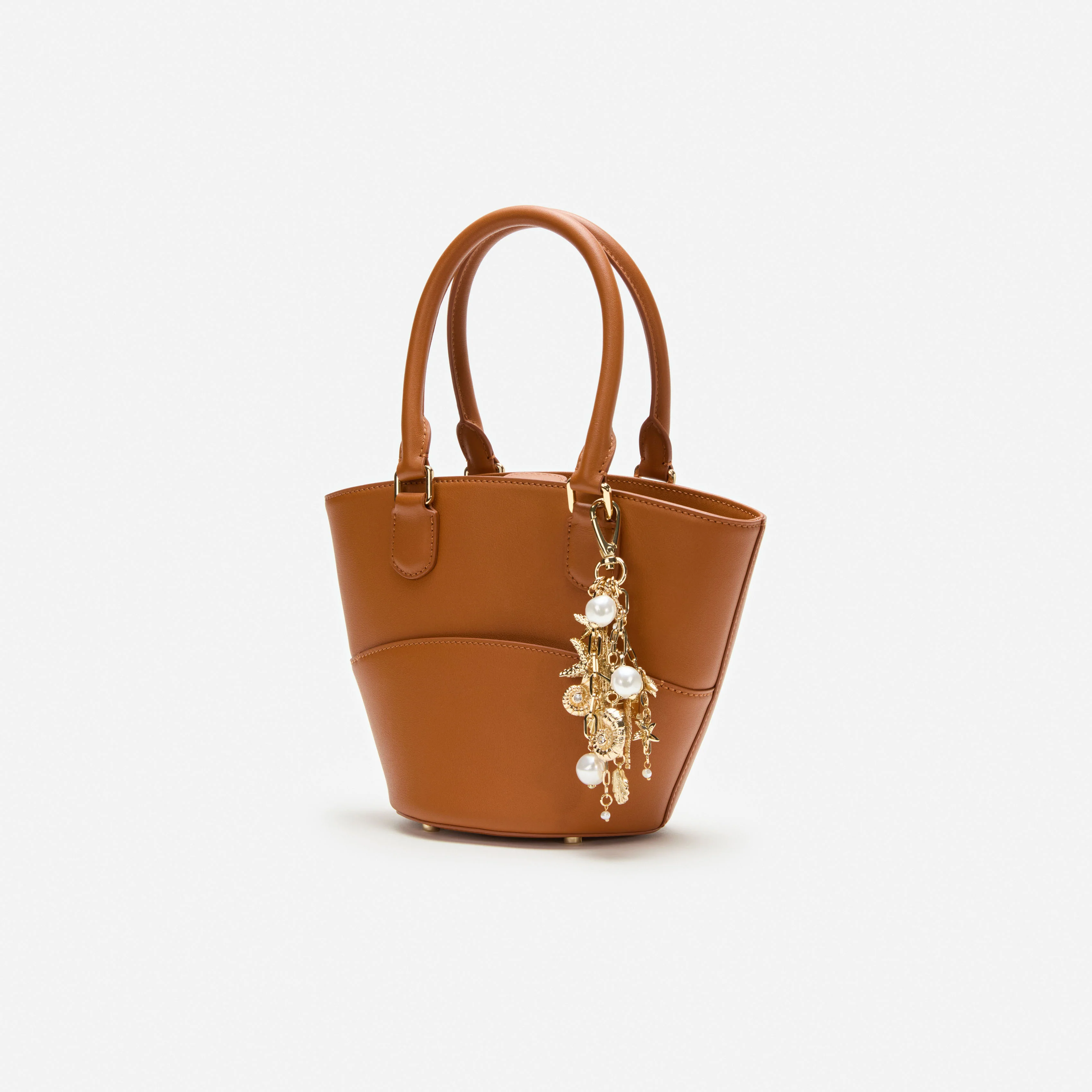 Tan Leather Charm Tote Bag - Image 2