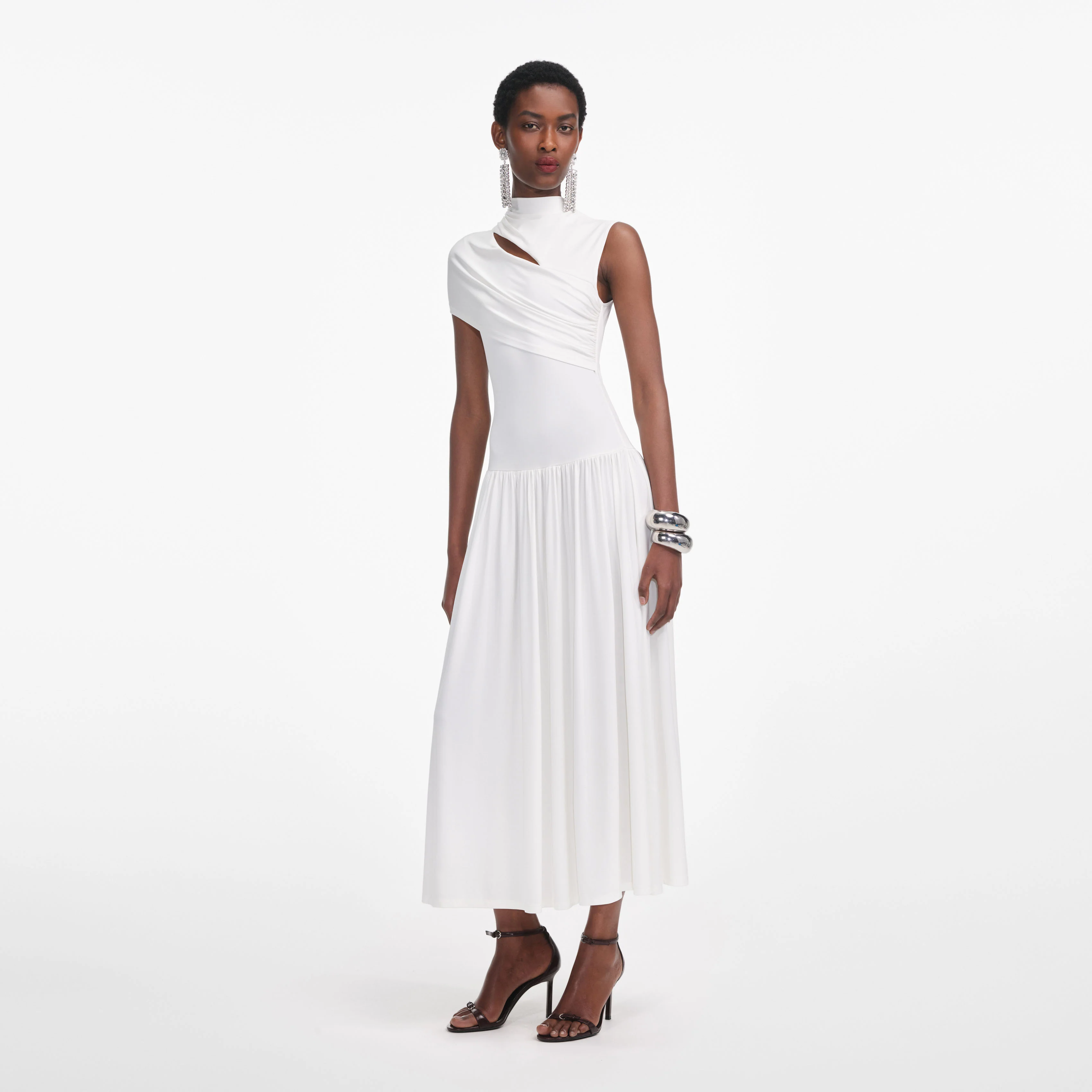 White Jersey Cut Out Midi Dress - Image 2