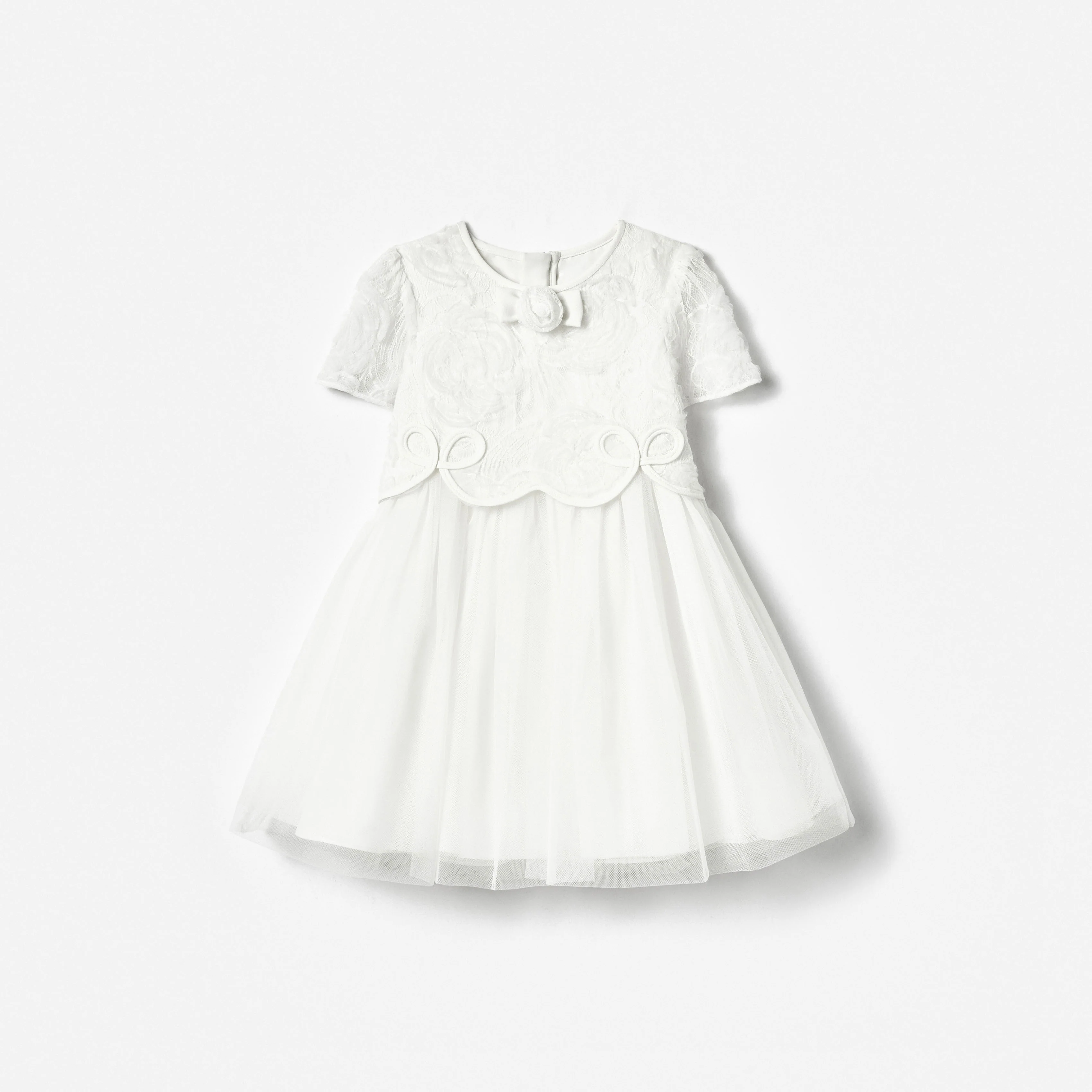 White Lace Bow Detail Dress