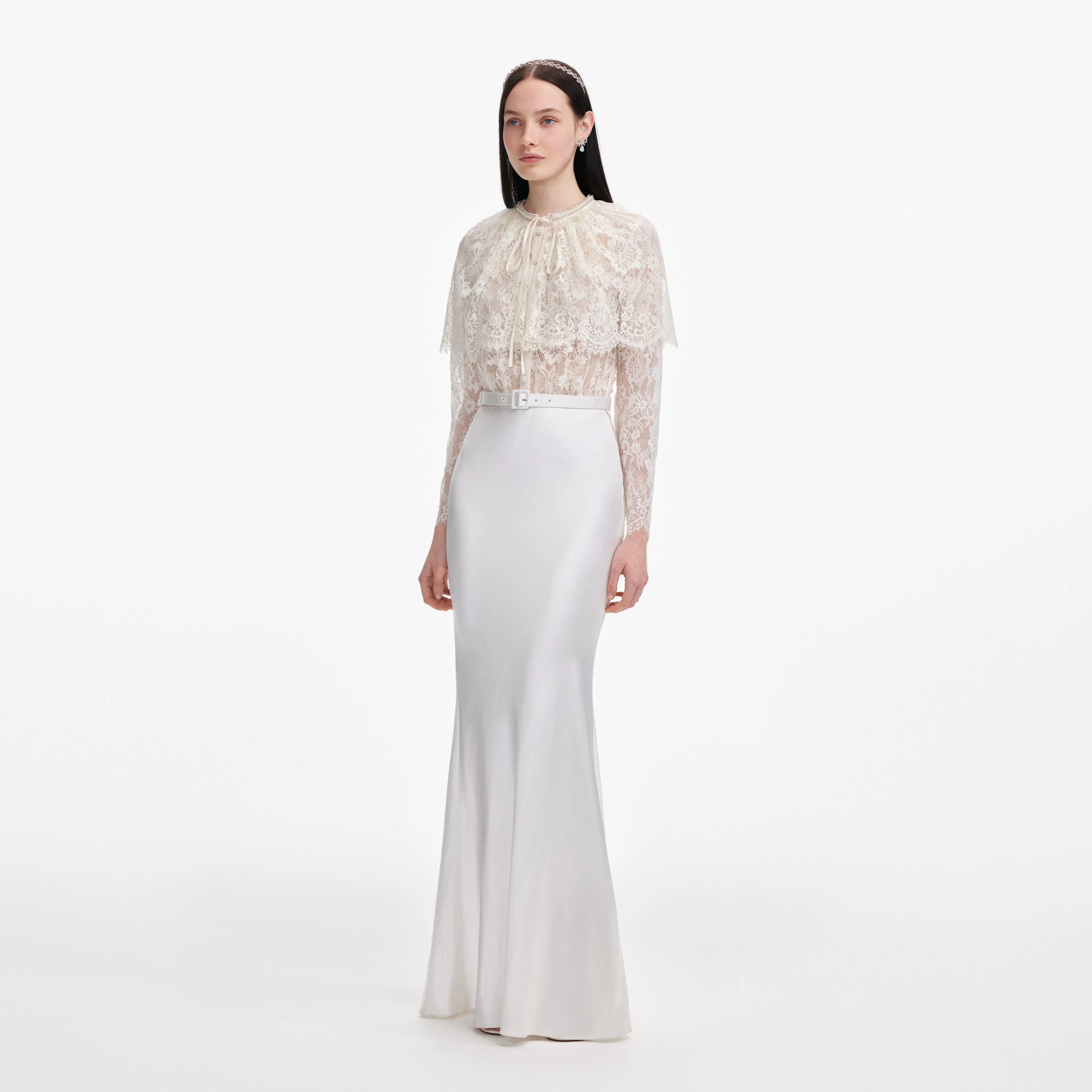 White Lace Cape Maxi Dress - Image 2