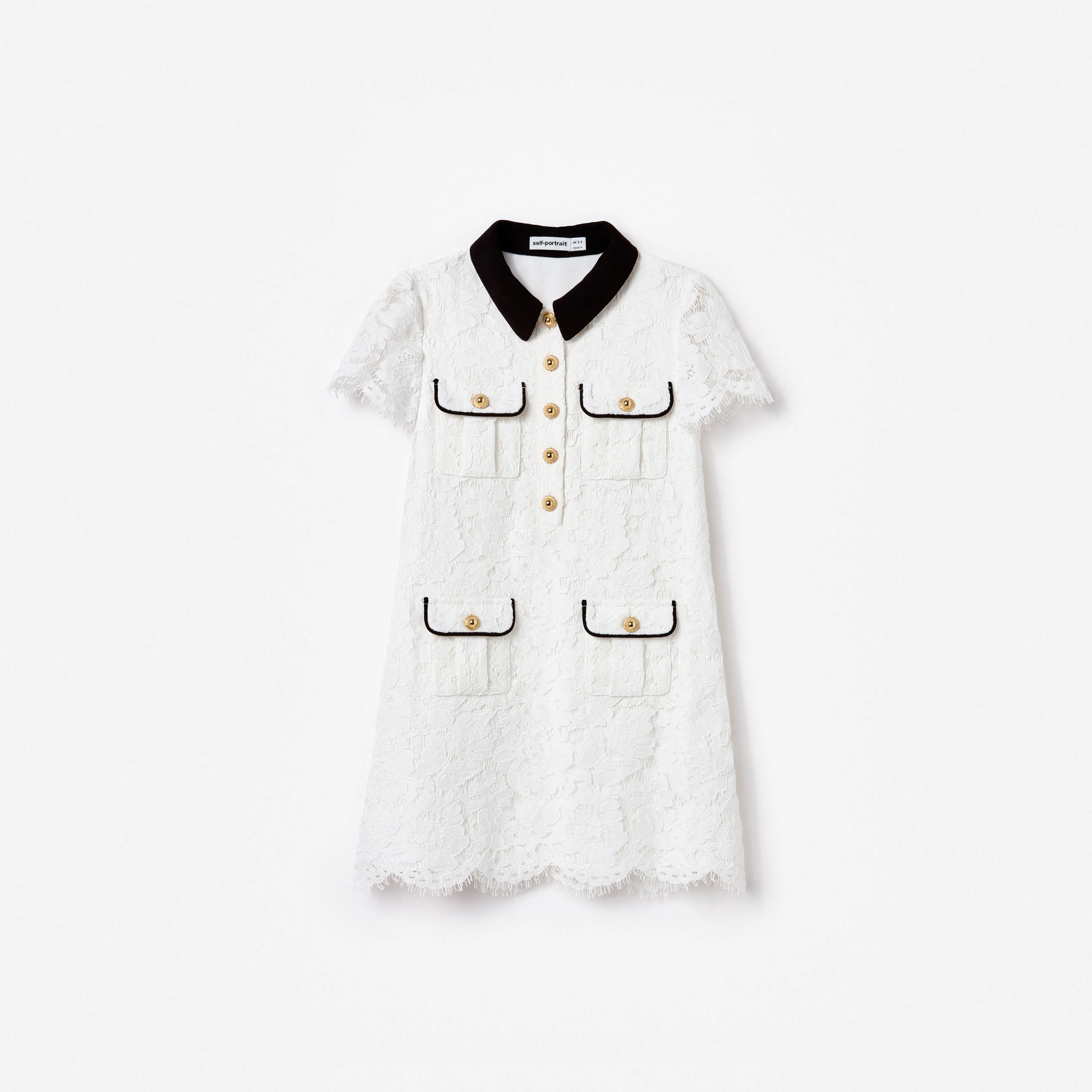 White Lace Contrast Collar Dress