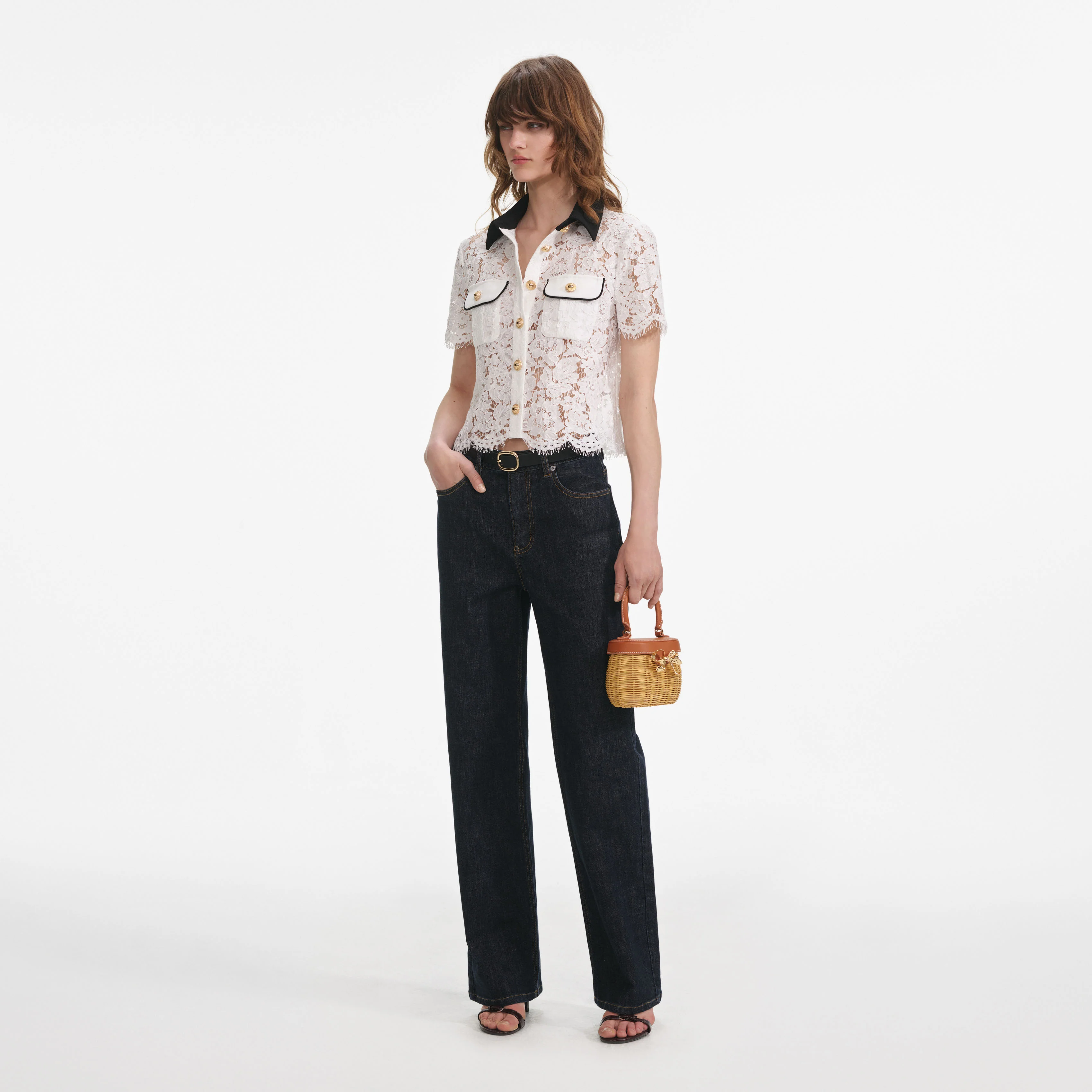 White Lace Contrast Collar Top - Image 2