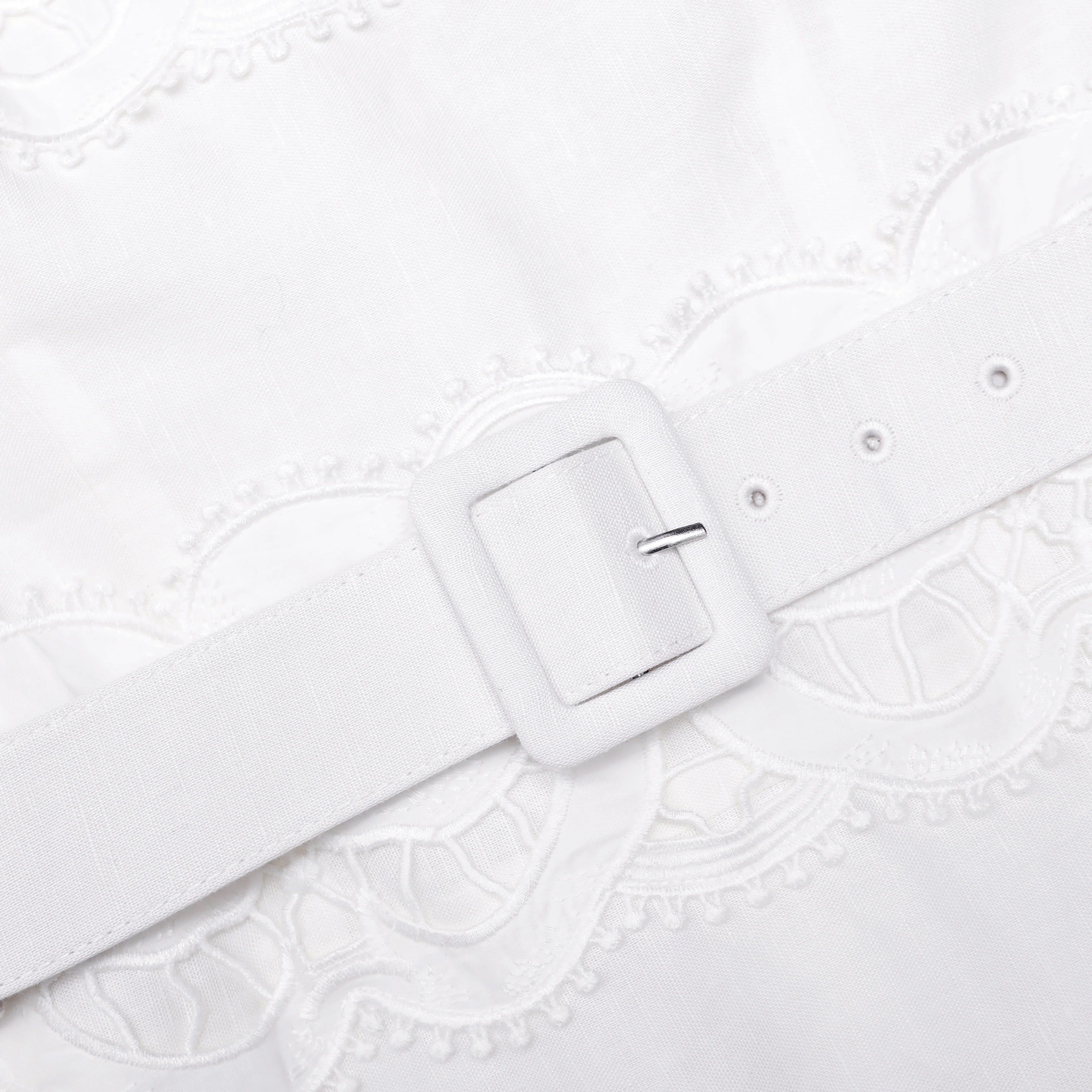White Linen Lace Insert Midi Dress - Image 5