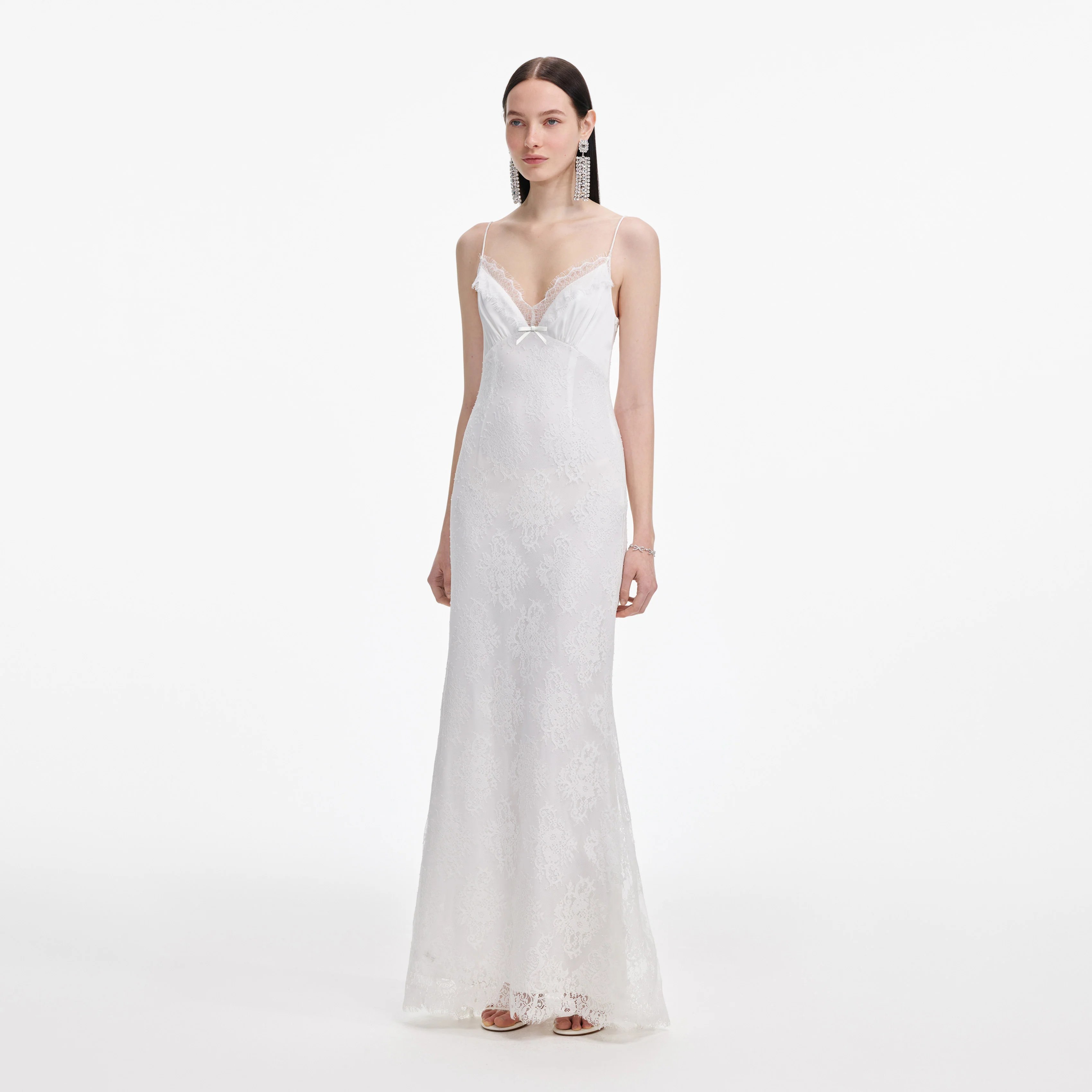 White Strappy Floral Lace Maxi Dress - Image 2
