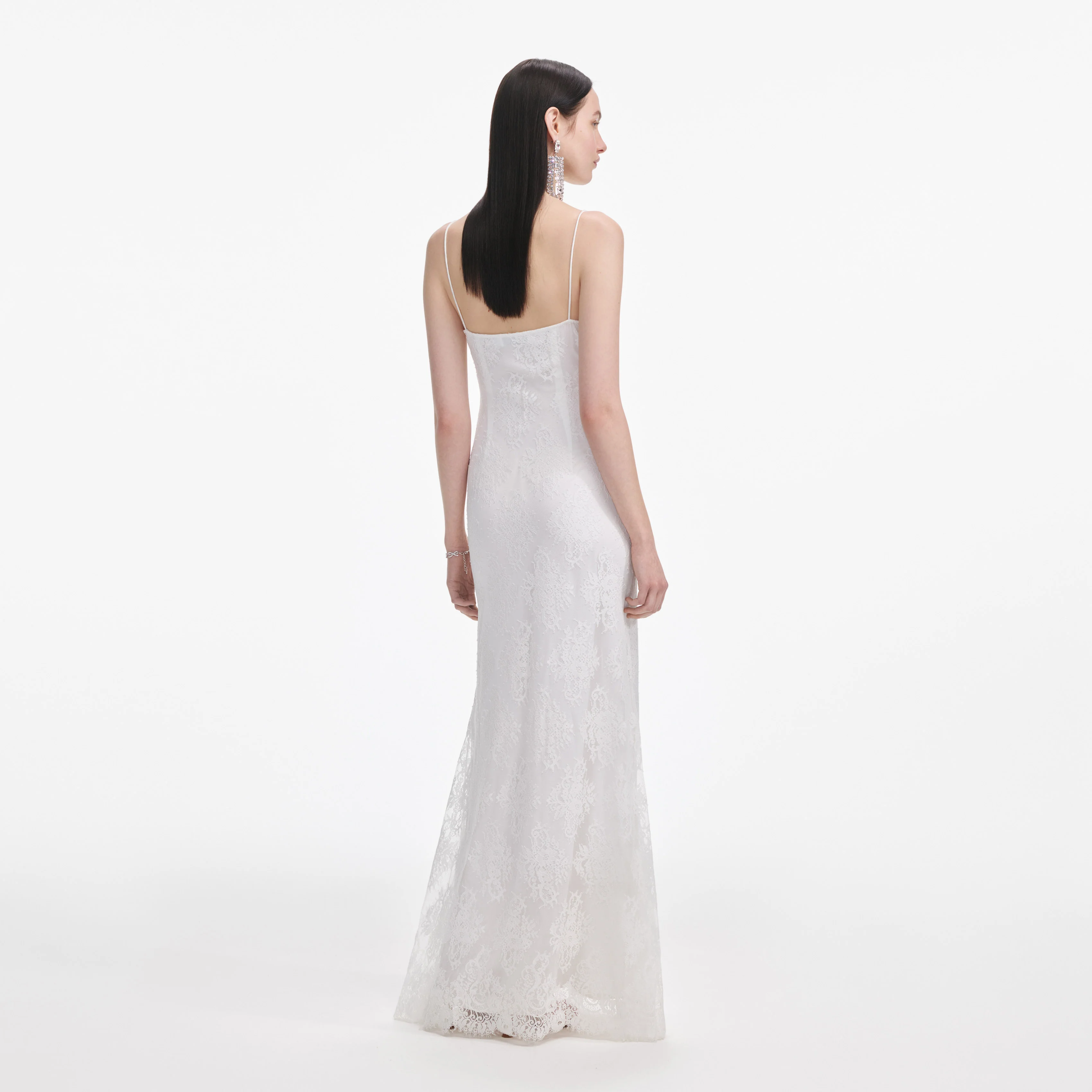 White Strappy Floral Lace Maxi Dress - Image 3