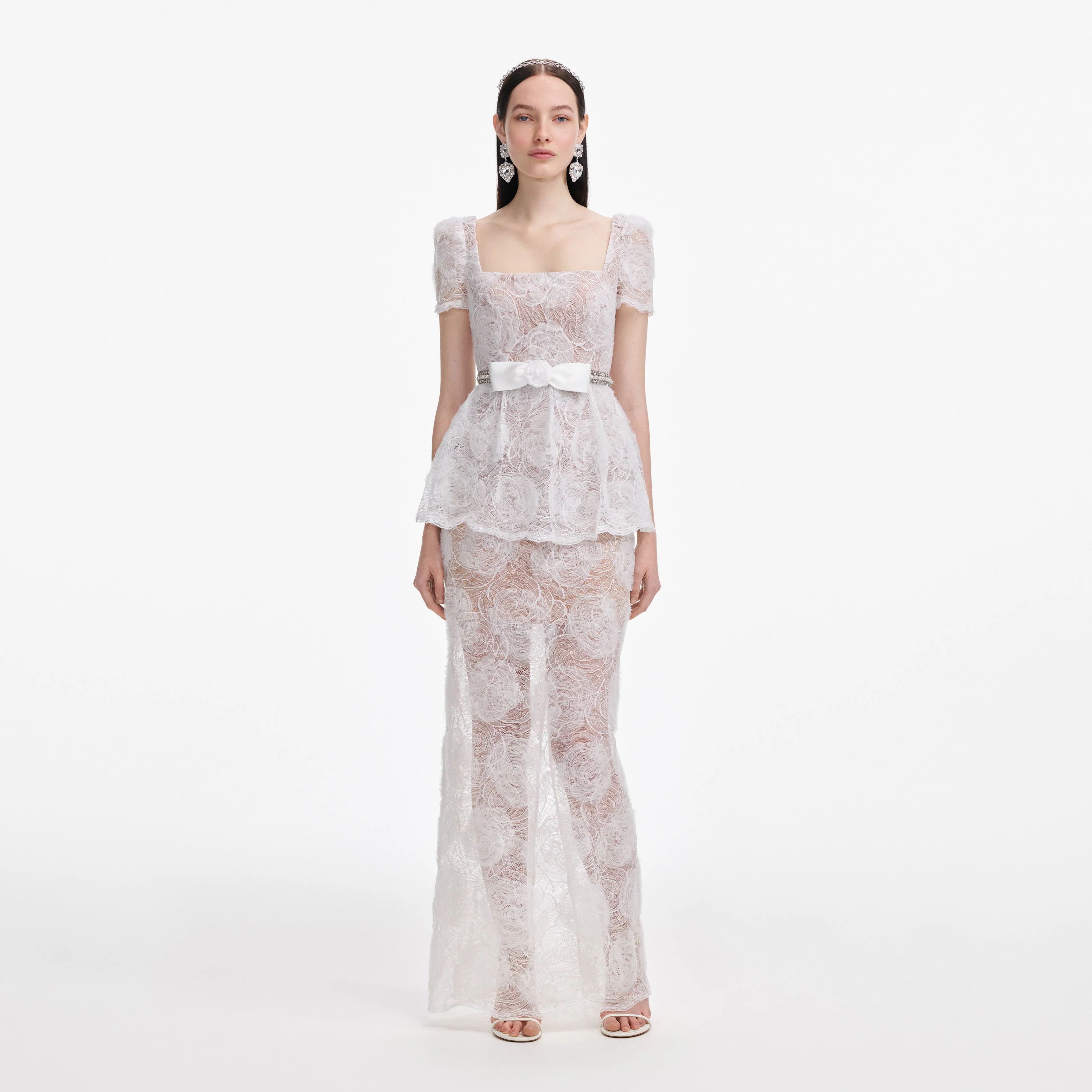 White Tulle Lace Maxi Dress