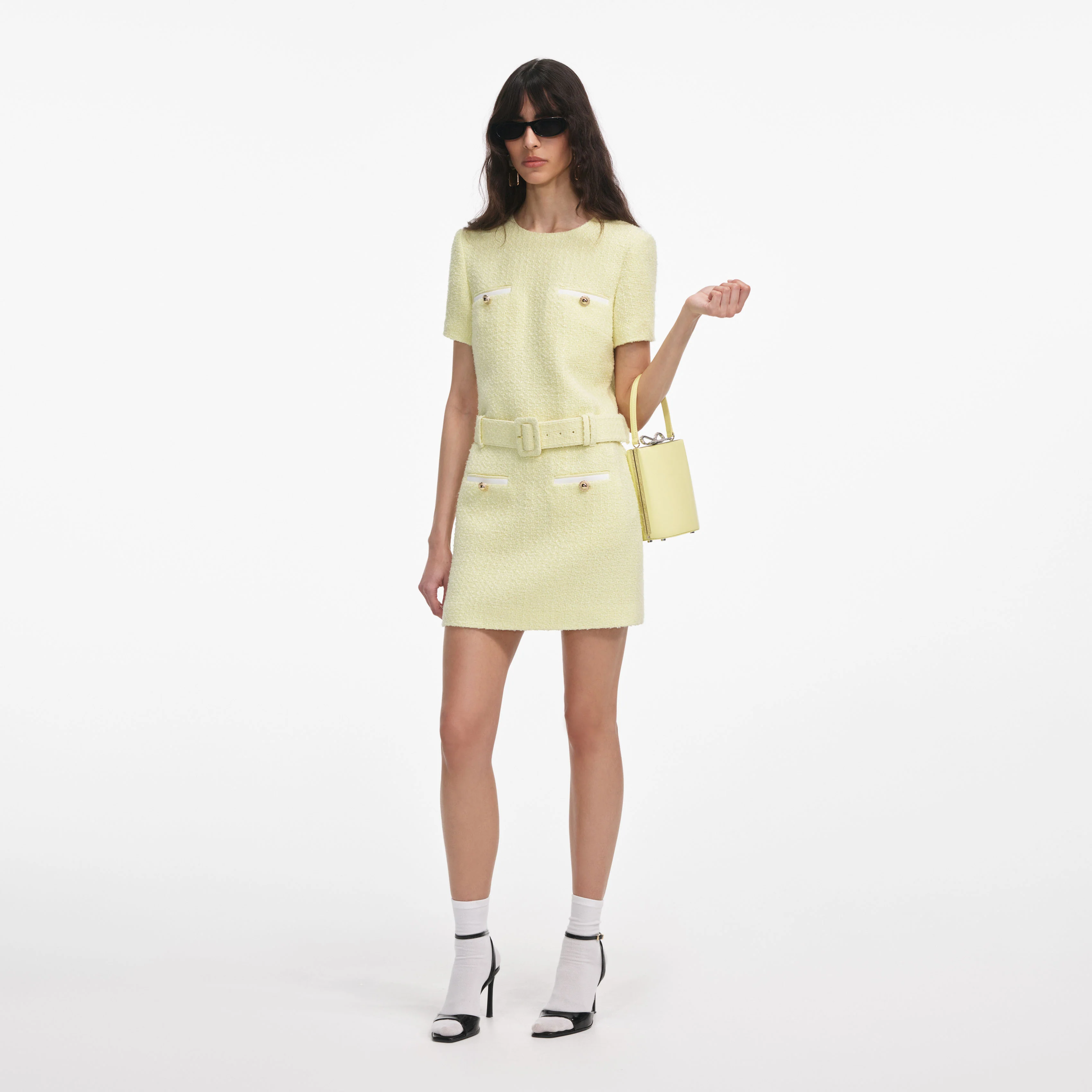 Yellow Boucle Mini Dress - Image 2