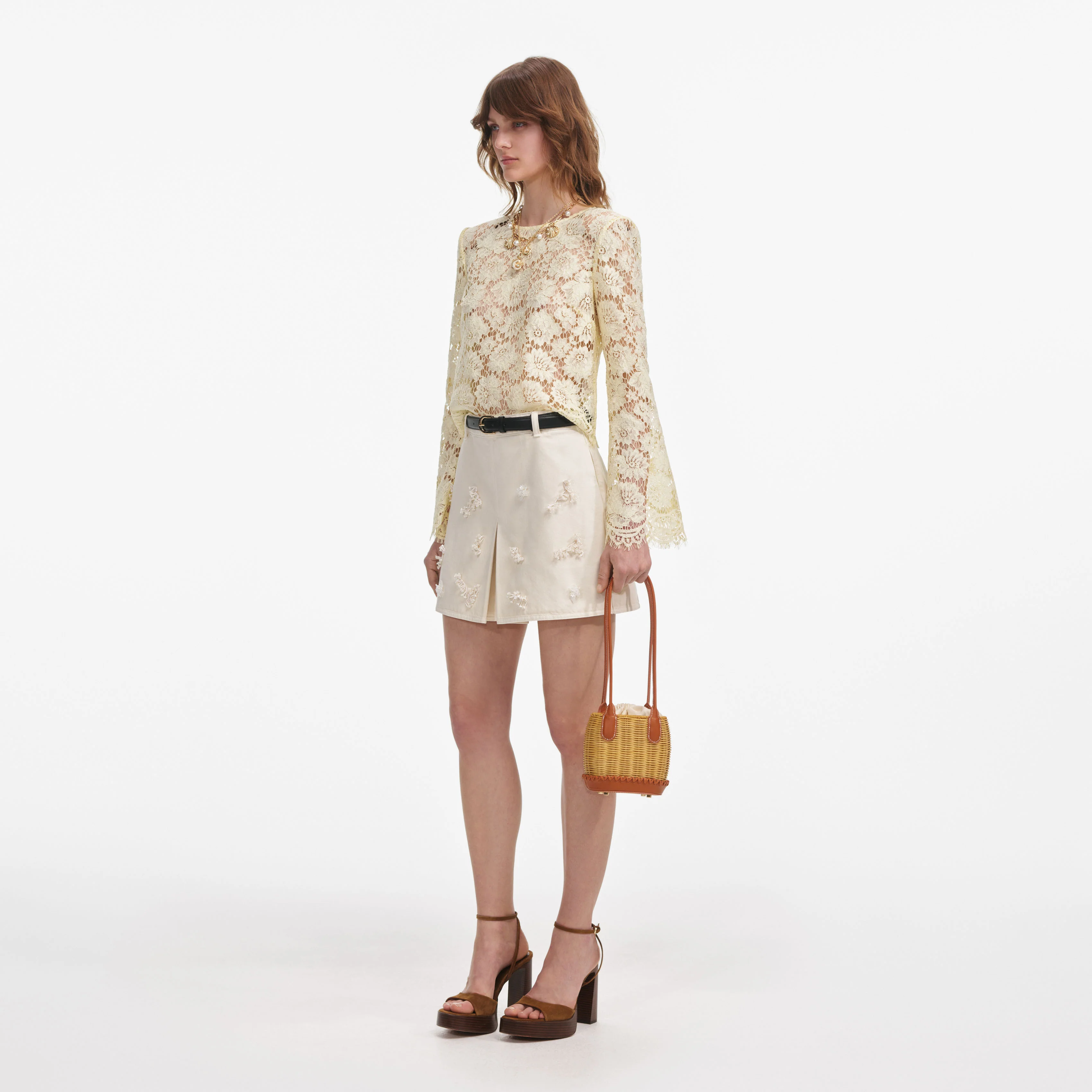 Yellow Lace Fluted Sleeve Top - Image 2