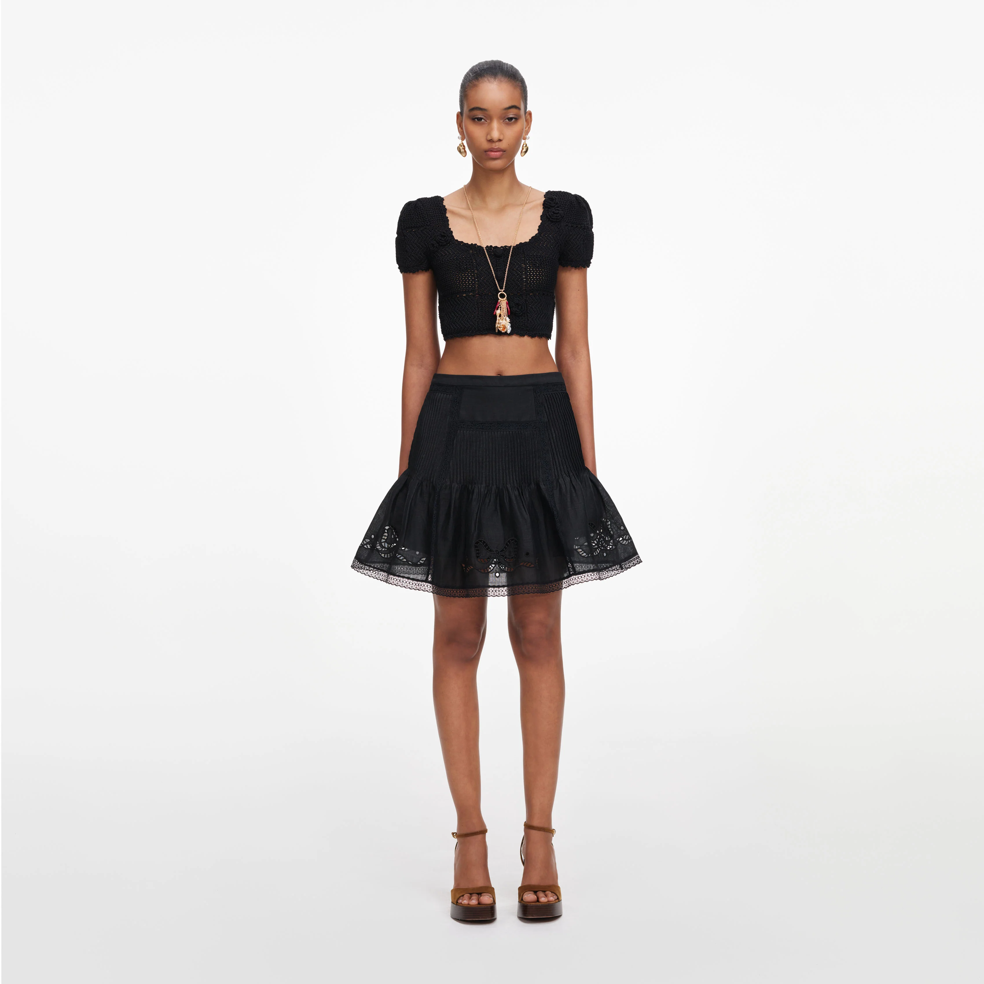 Black Embroidered Mini Skirt