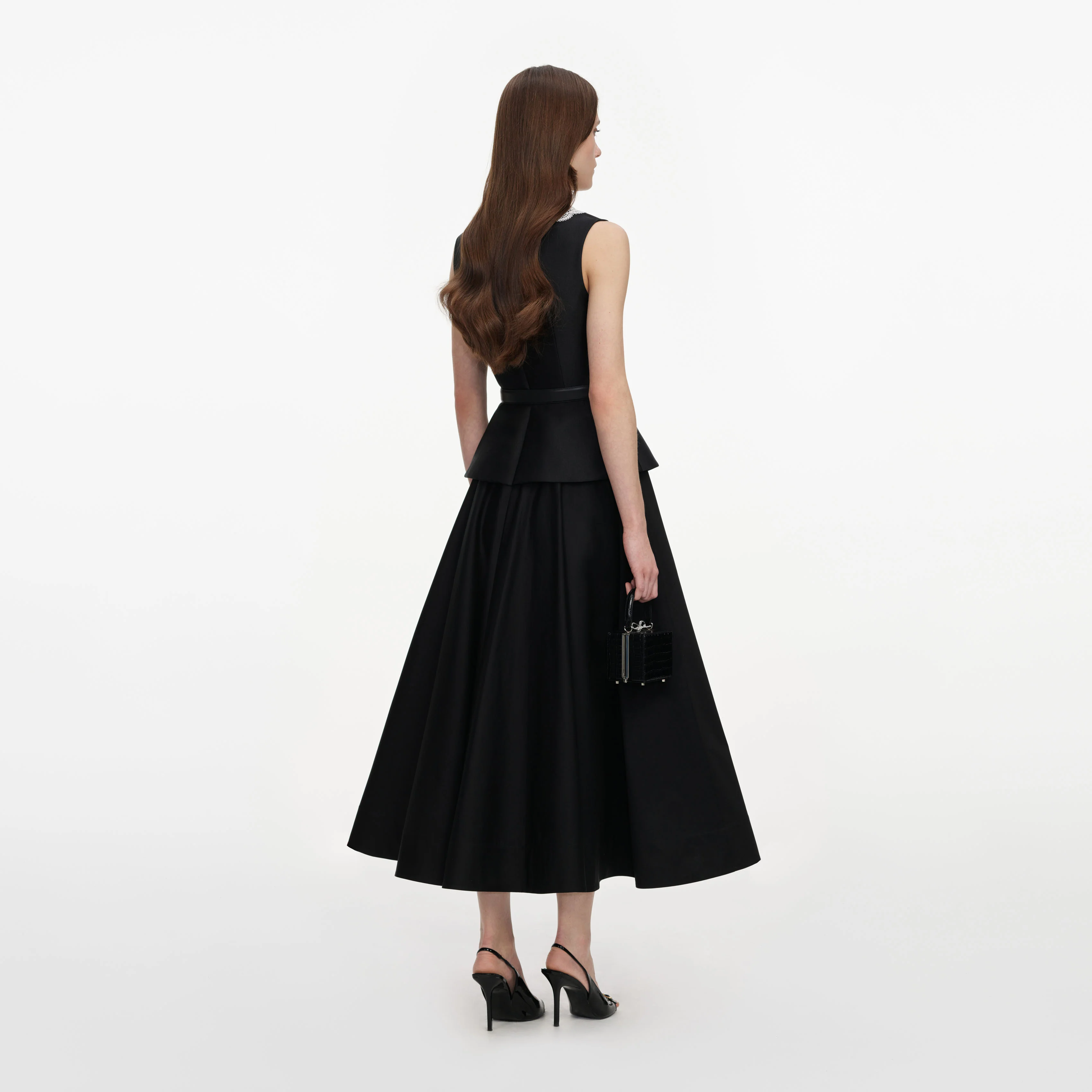 Black Taffeta Peplum Midi Dress - Image 3