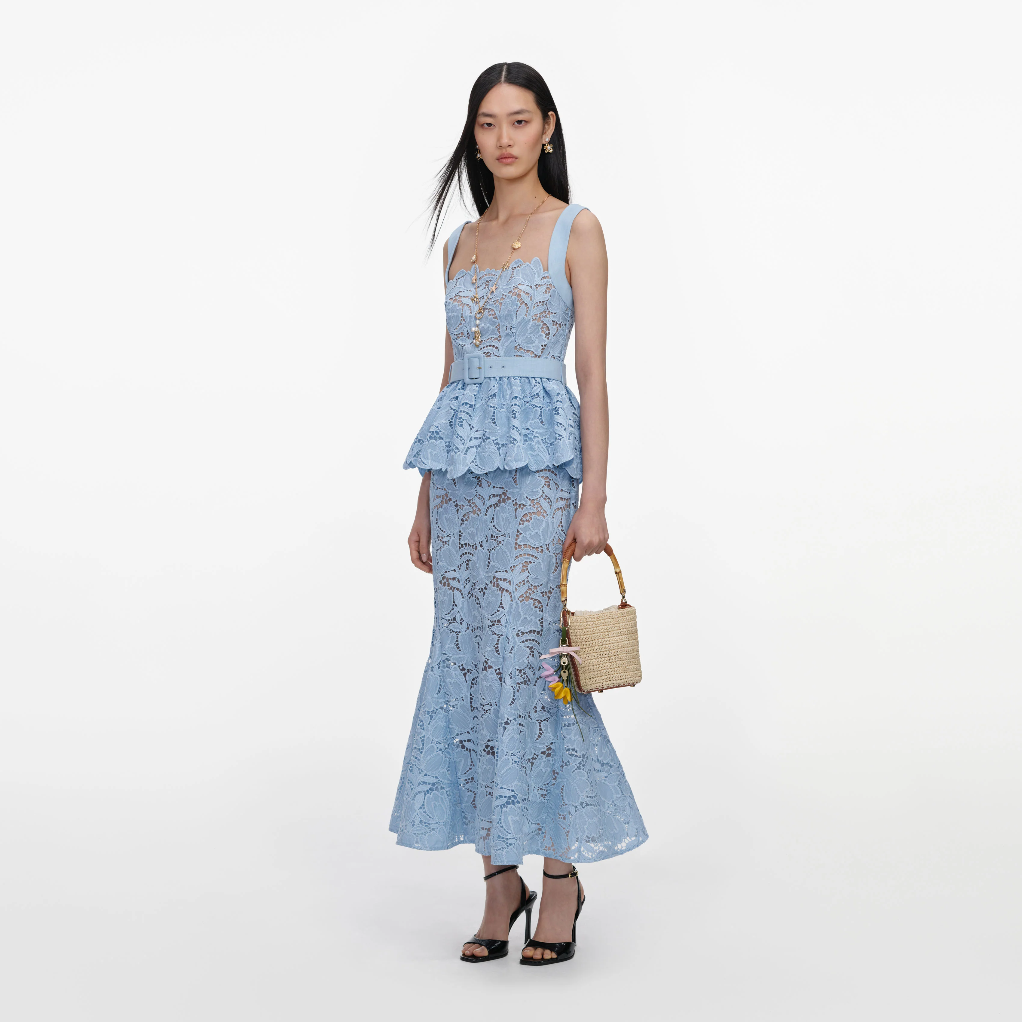 Blue Lace Peplum Midi Dress - Image 2
