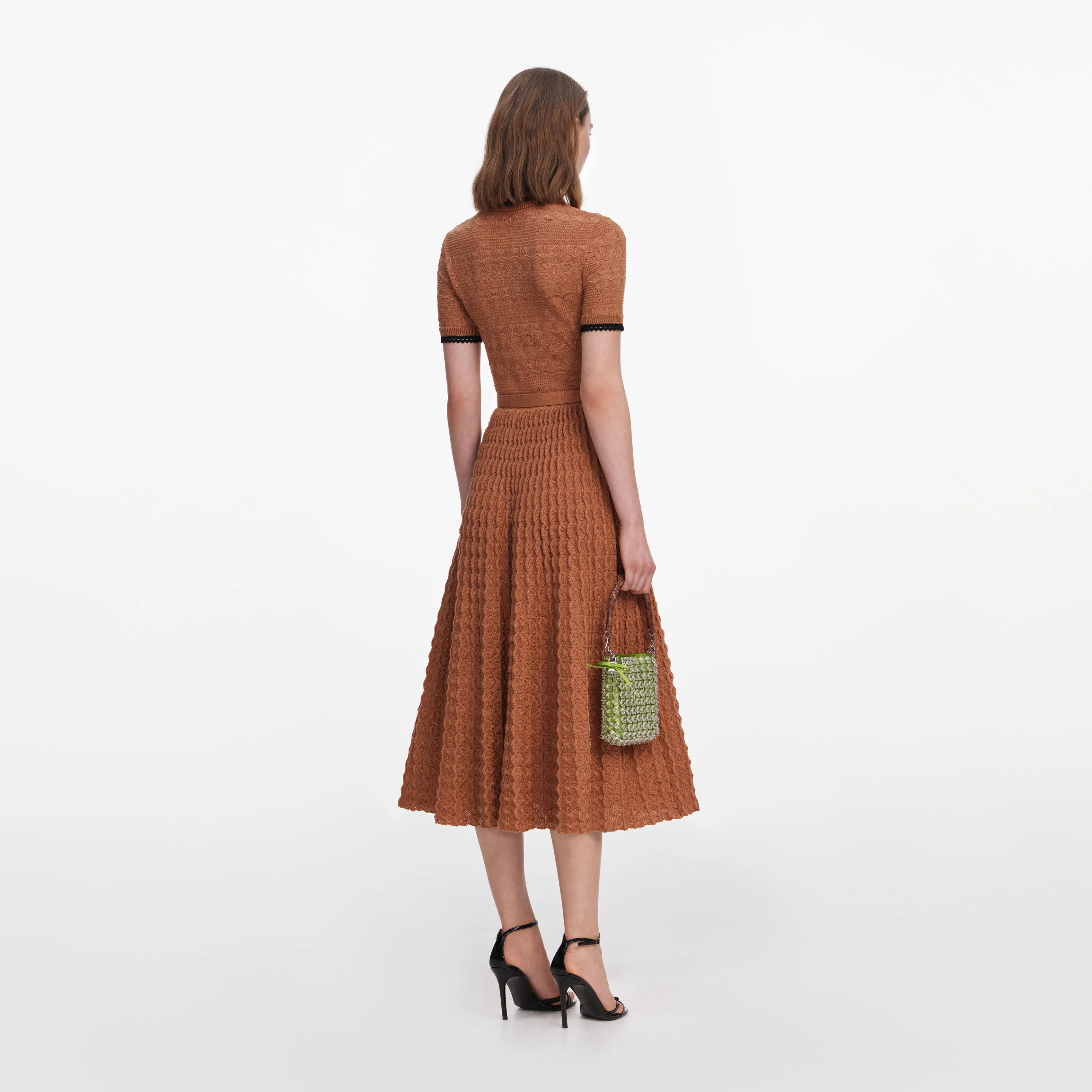 Brown Pointelle Knit Midi Dress - Image 3
