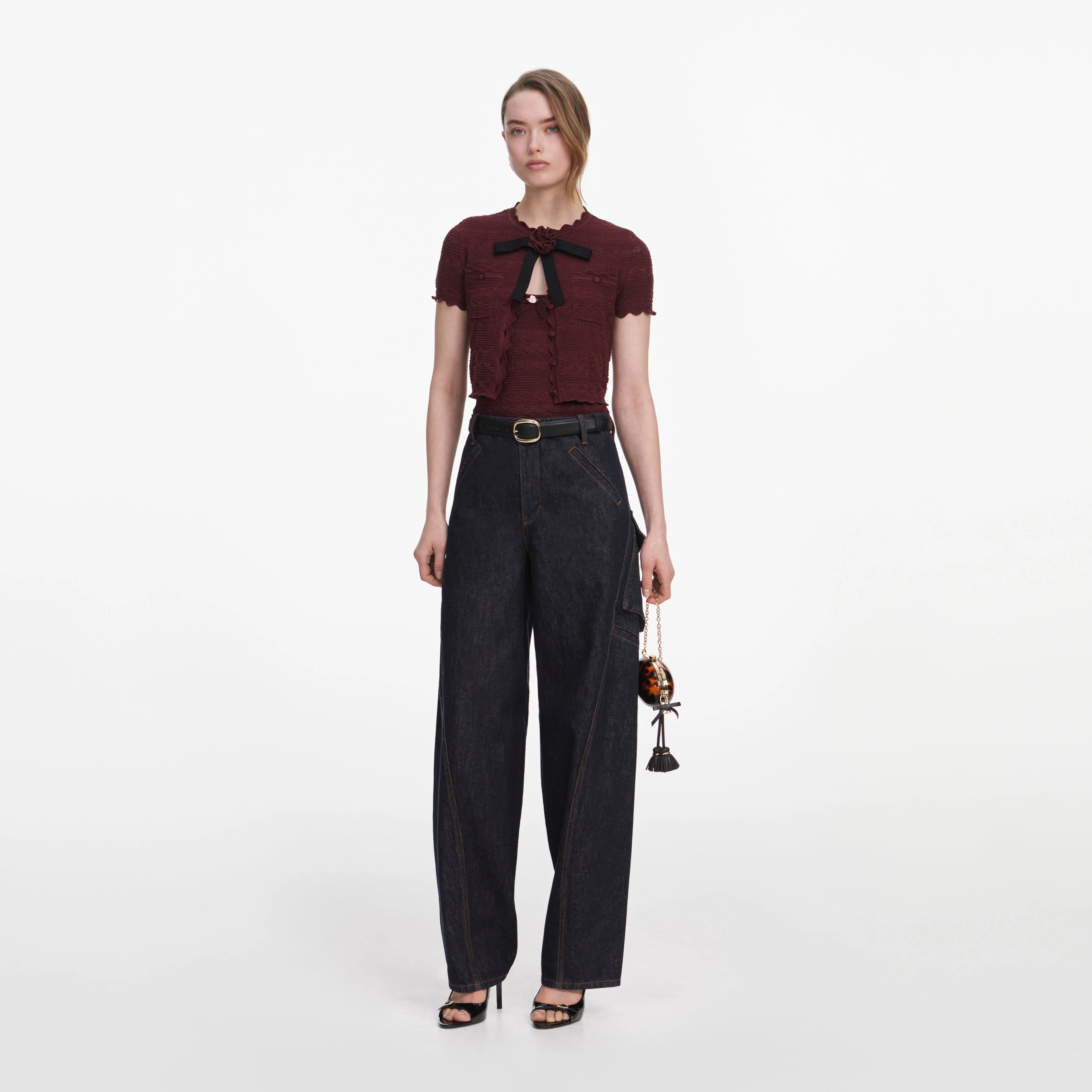 Brown Pointelle Knit Top - Image 2