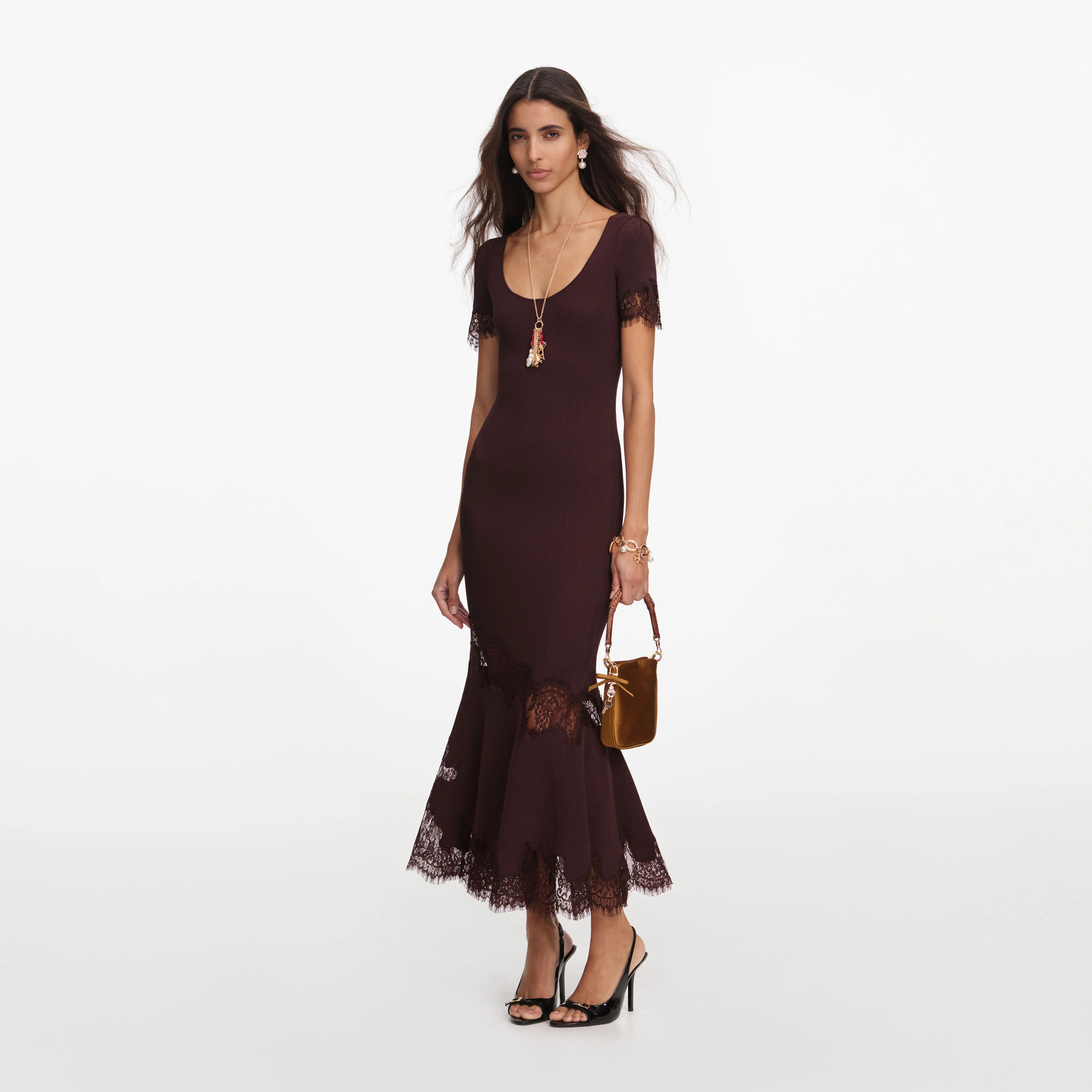 Brown Ribbed Knit Midi Dress - Image 2
