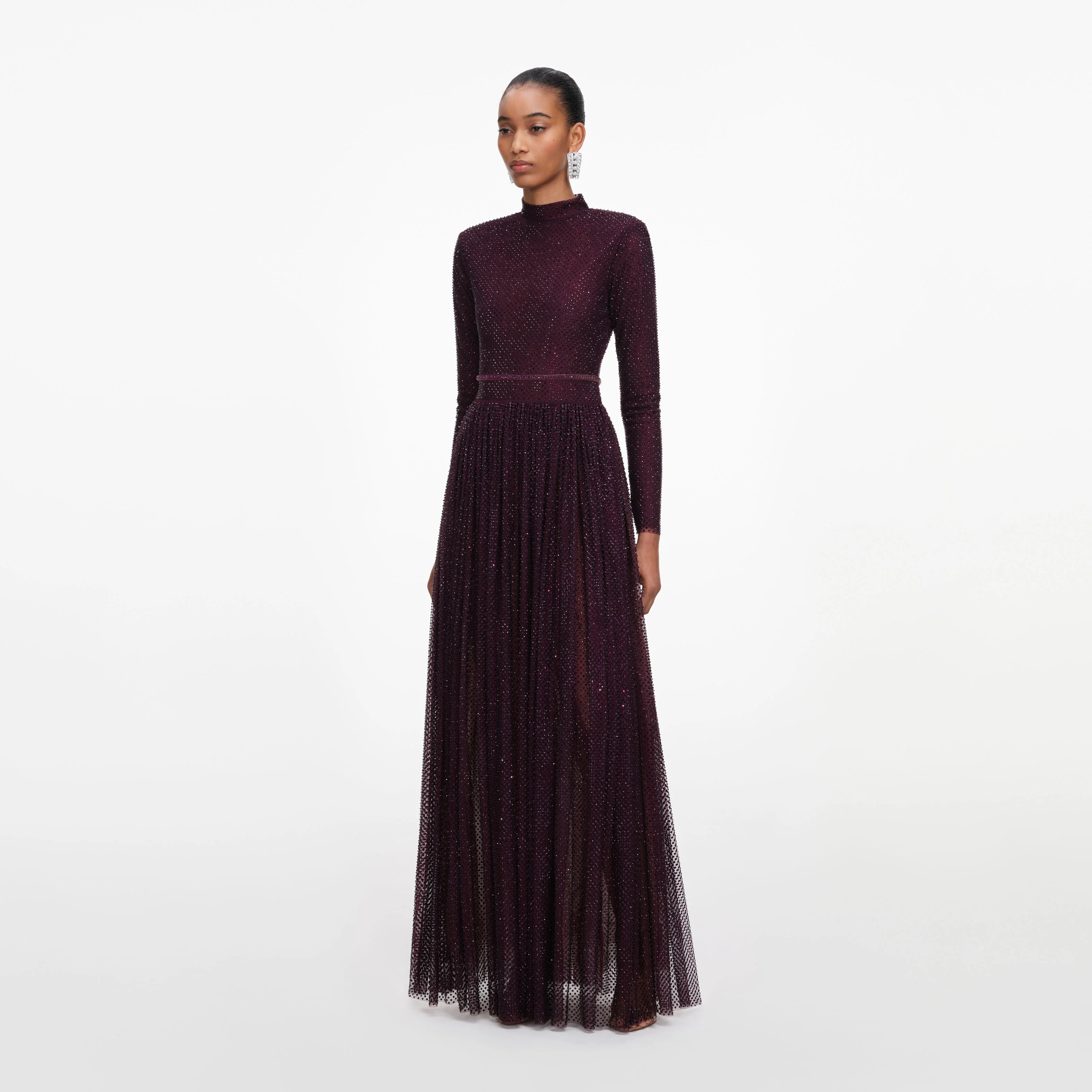 Burgundy Rhinestone Long Sleeve Maxi Dress - Image 2