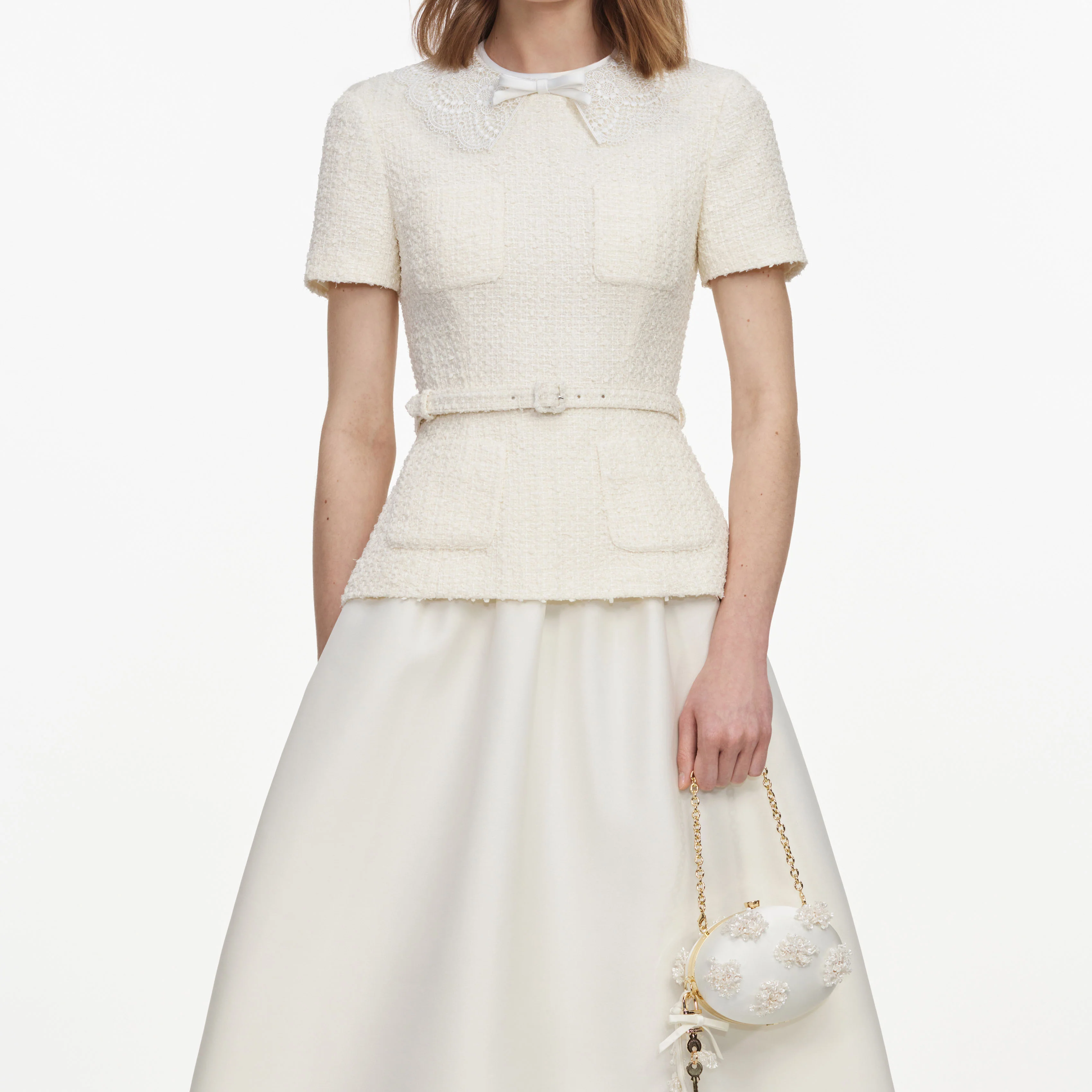 Cream Boucle Taffeta Midi Dress - Image 4