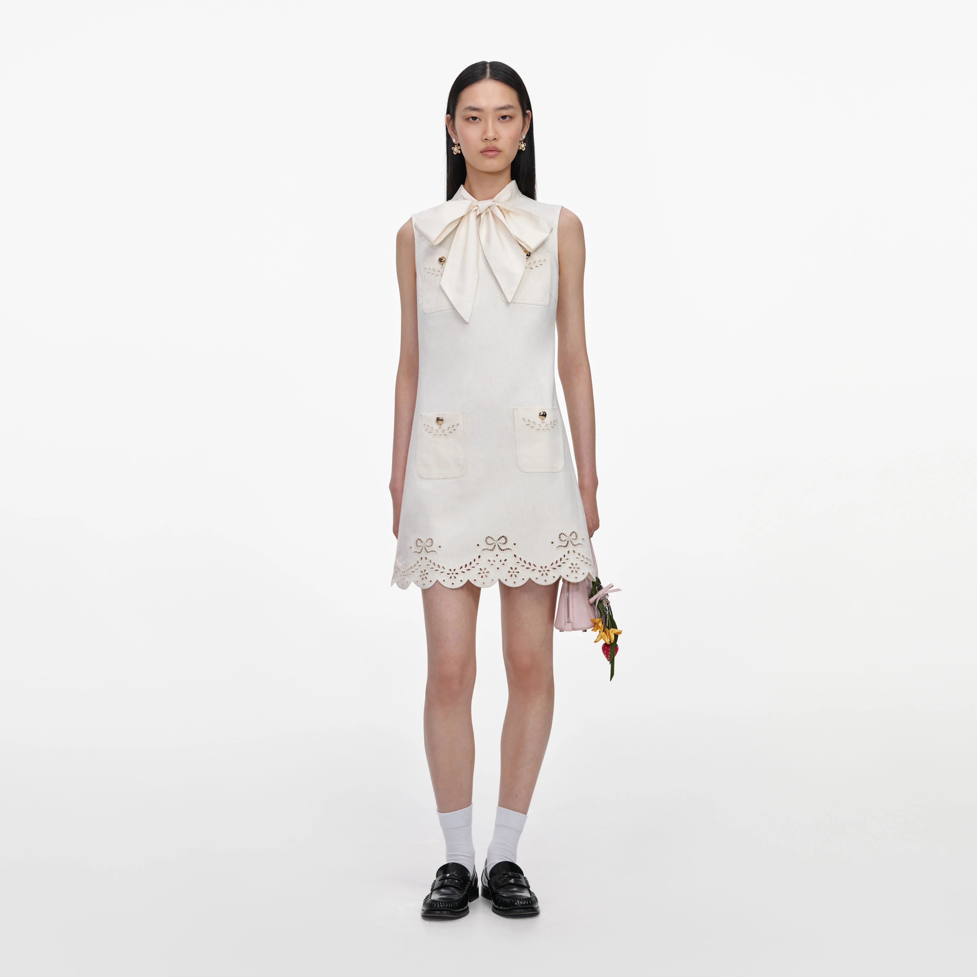Cream Broderie Denim Mini Dress