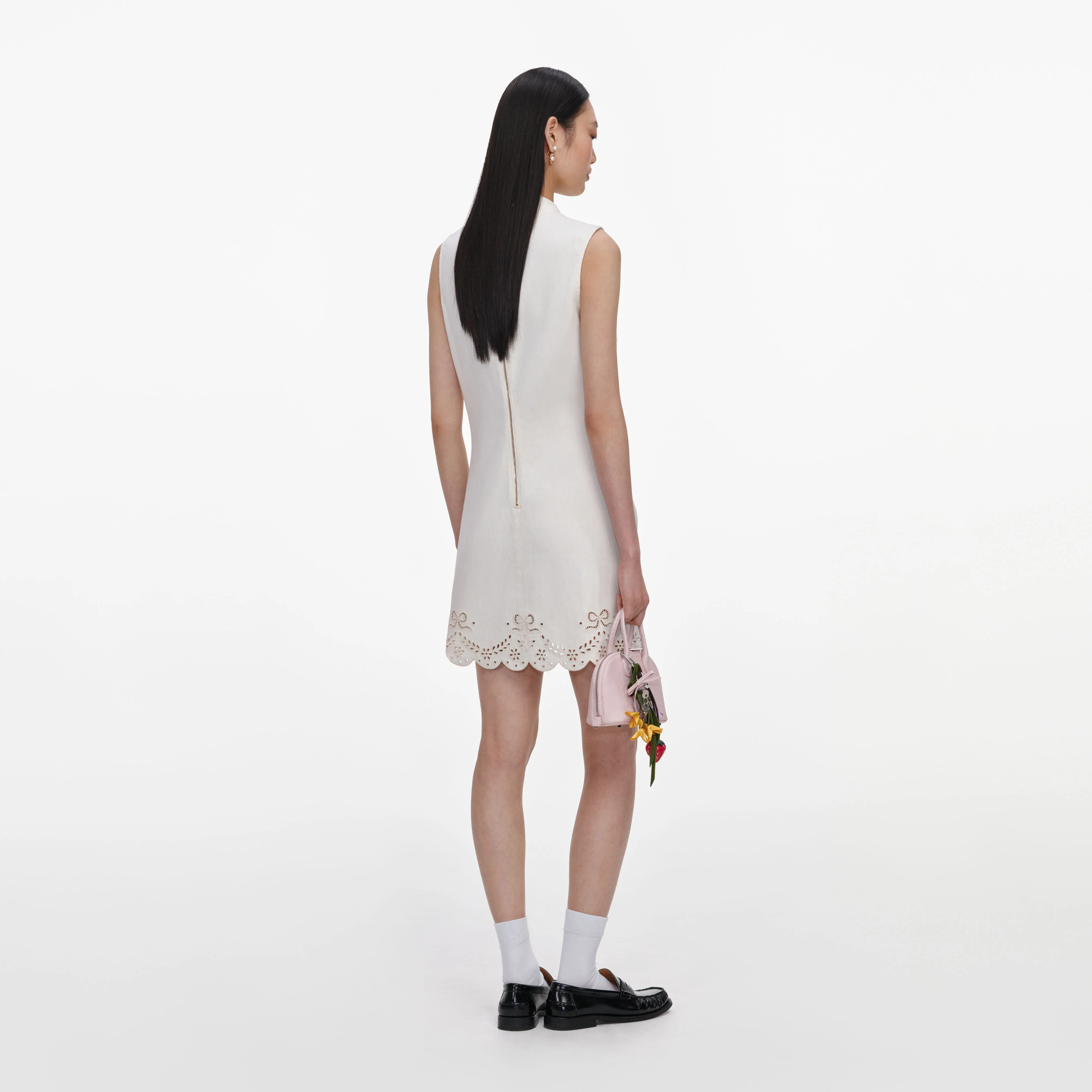 Cream Broderie Denim Mini Dress - Image 3
