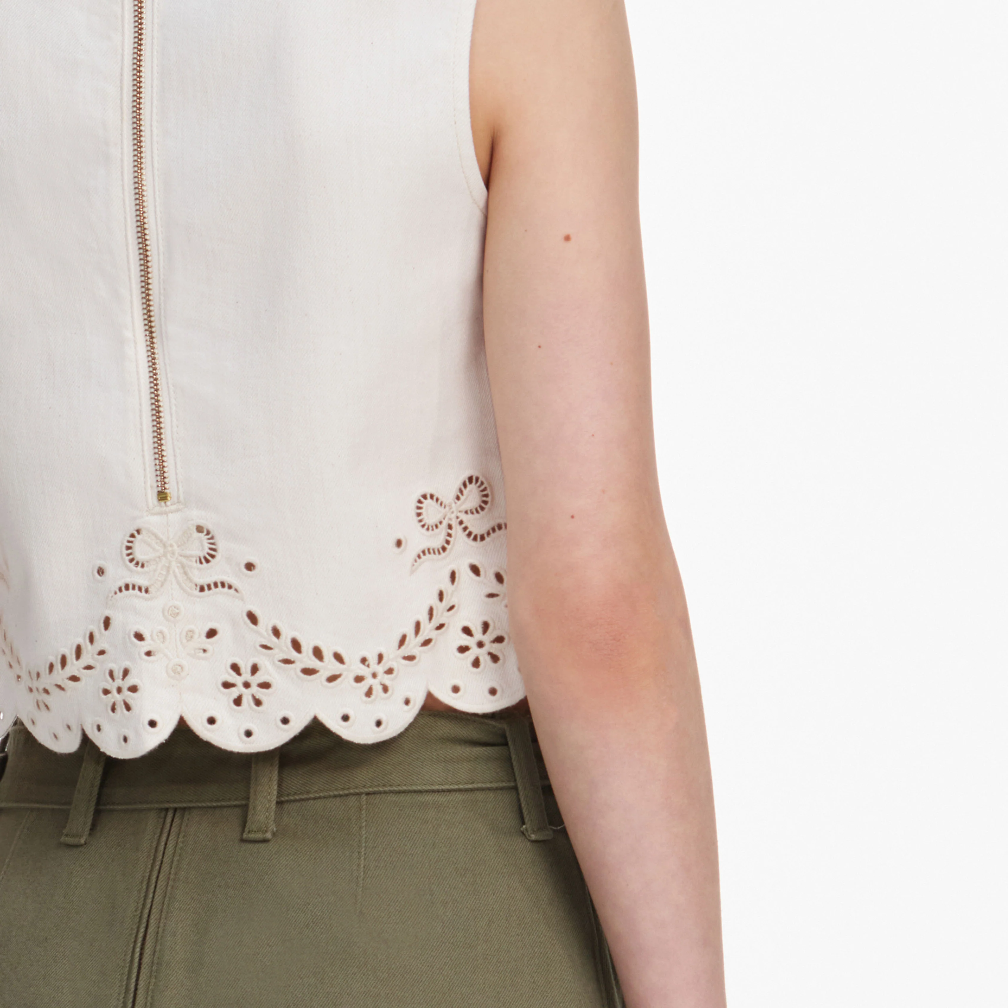 Cream Broderie Denim Top - Image 5