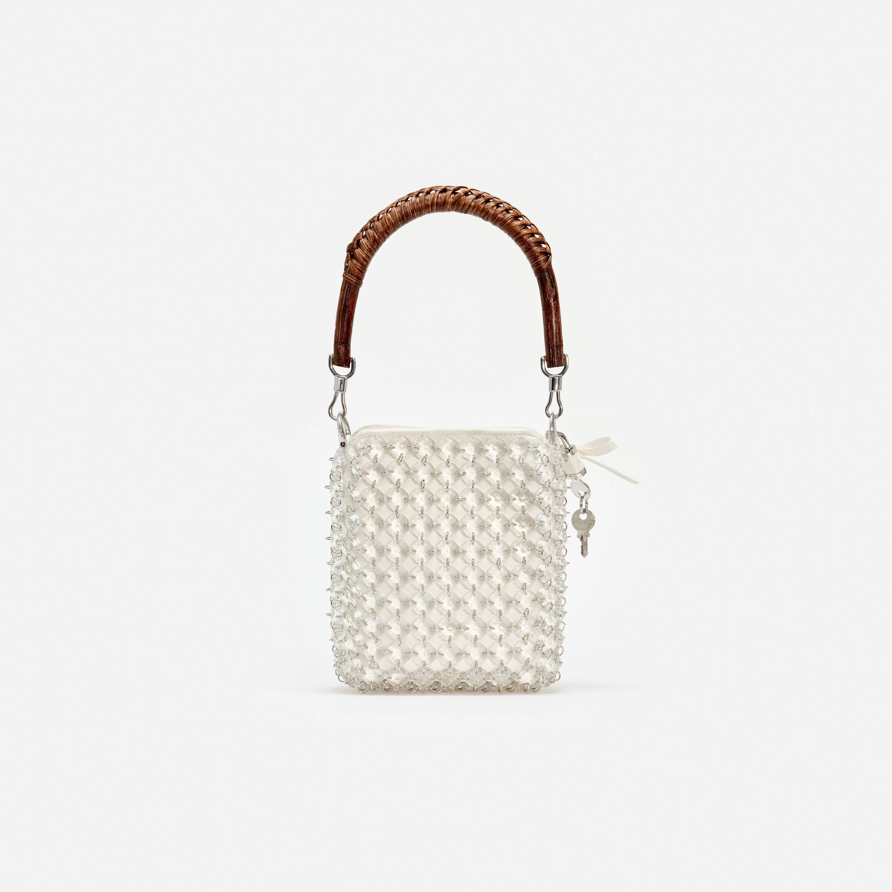 Cream Crystal Chain Mini Tote Bag - Image 3