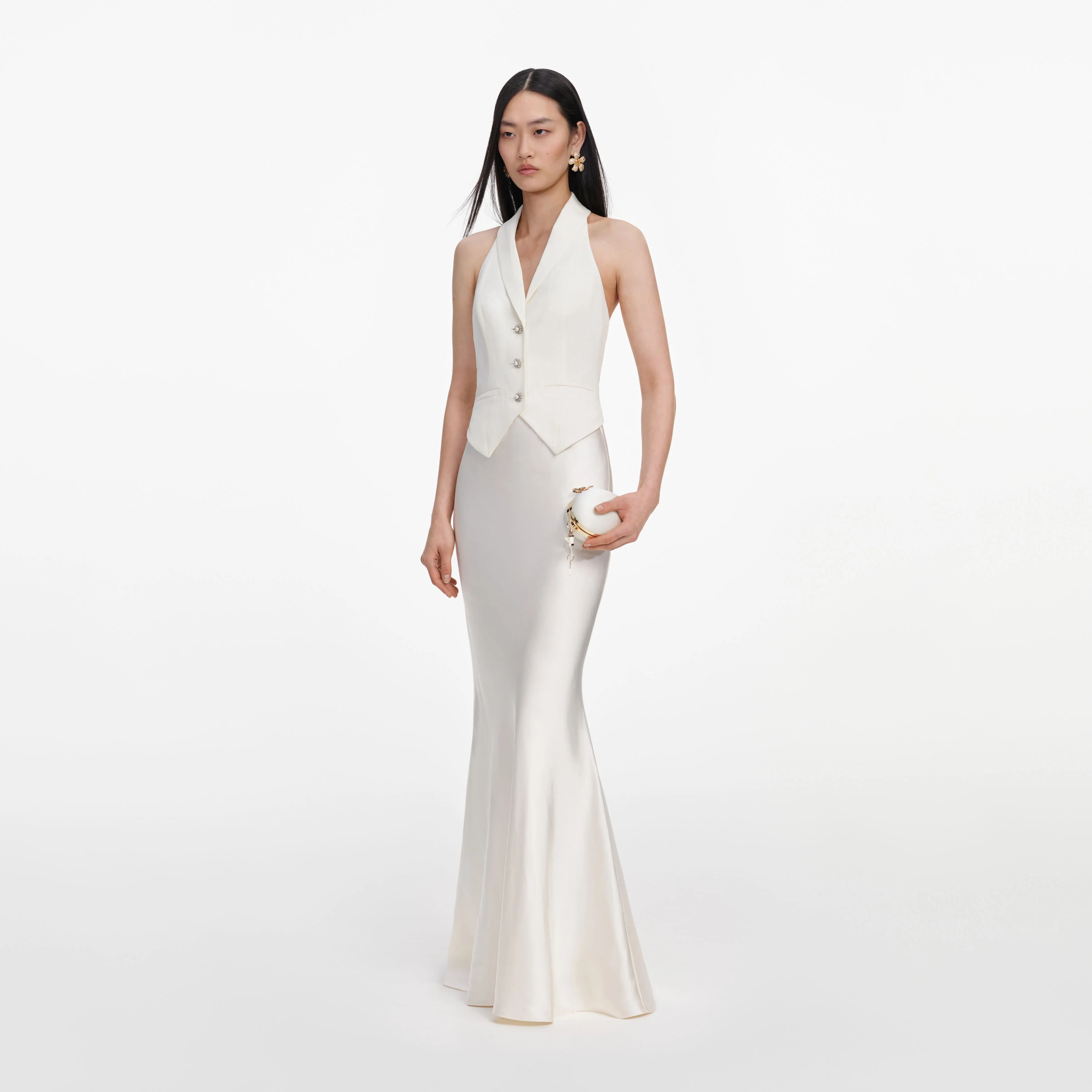 Cream Linen Blend Satin Maxi Dress - Image 2