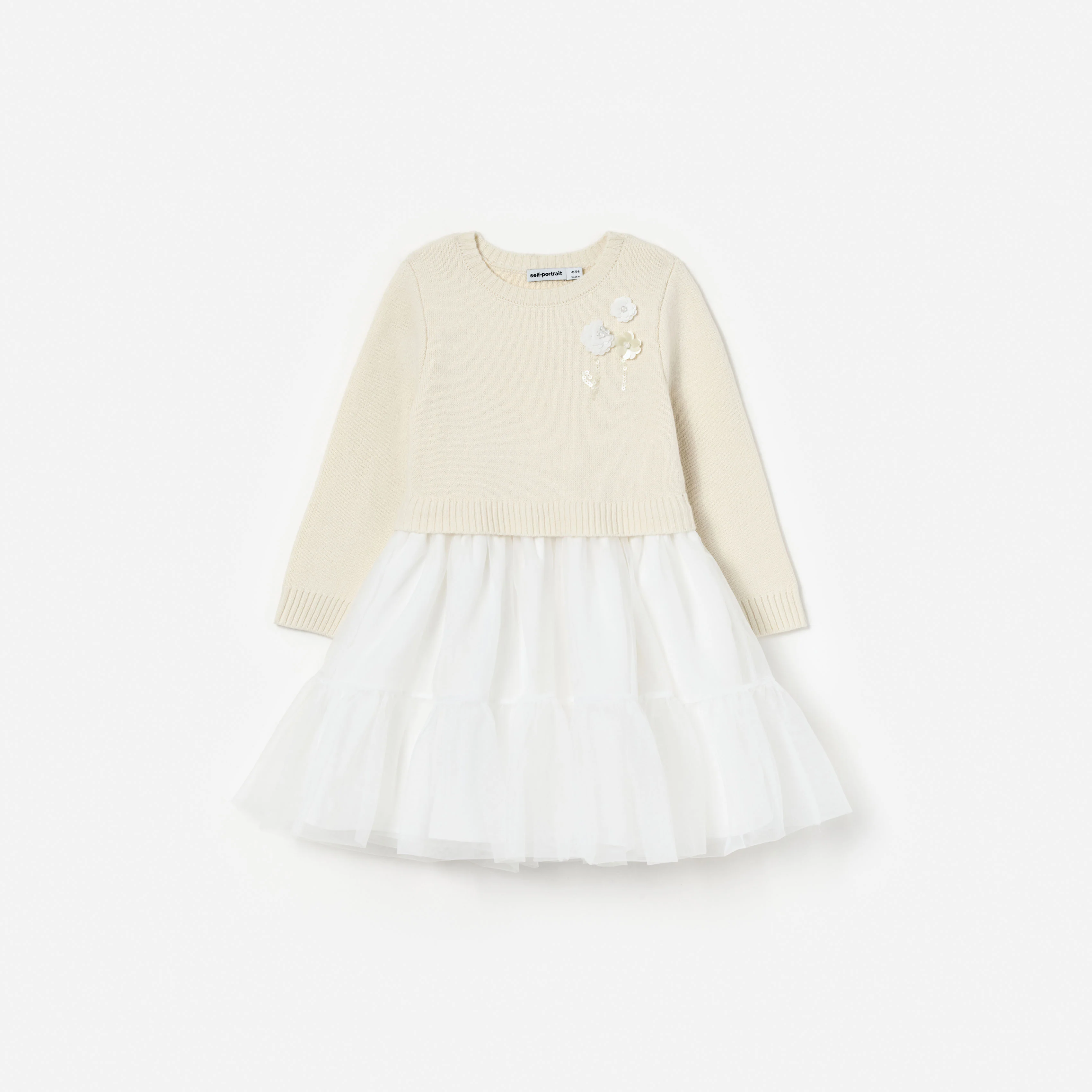 Cream Tulle Knit Dress