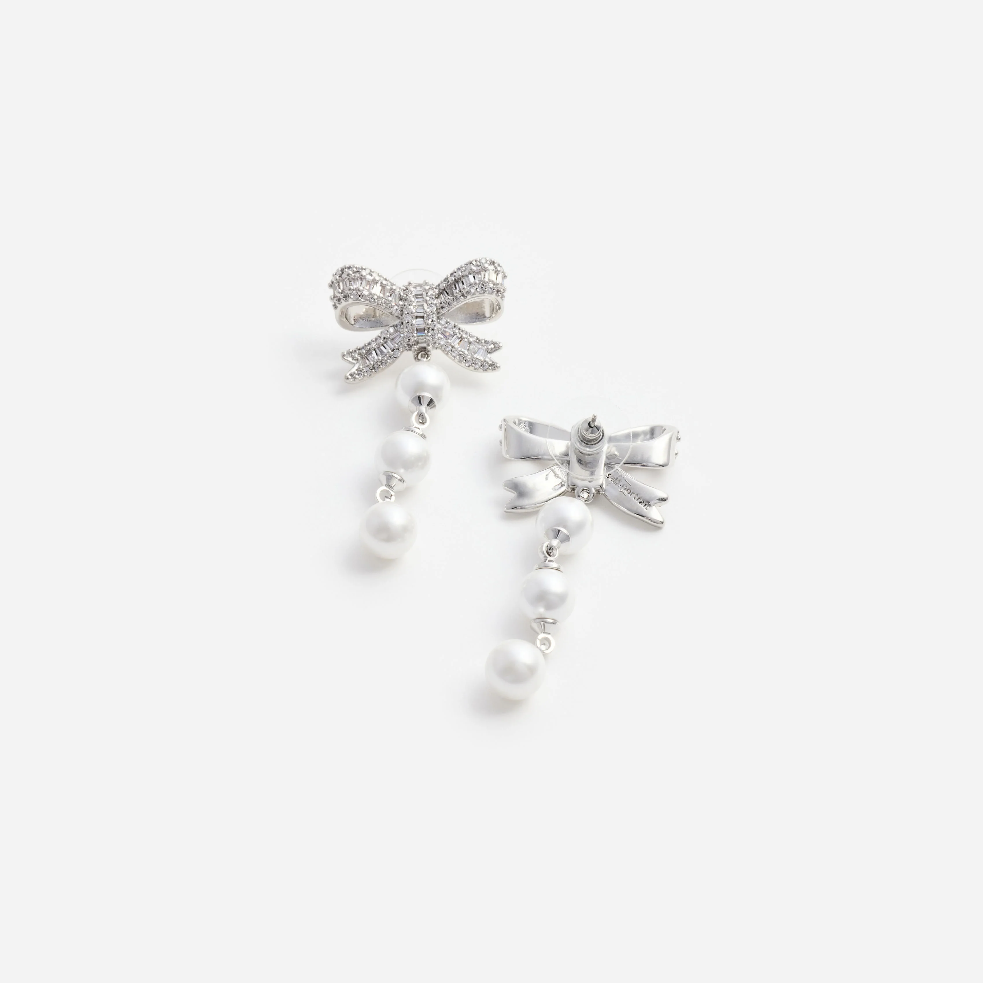 Crystal Bow Pearl Droplet Earrings - Image 3