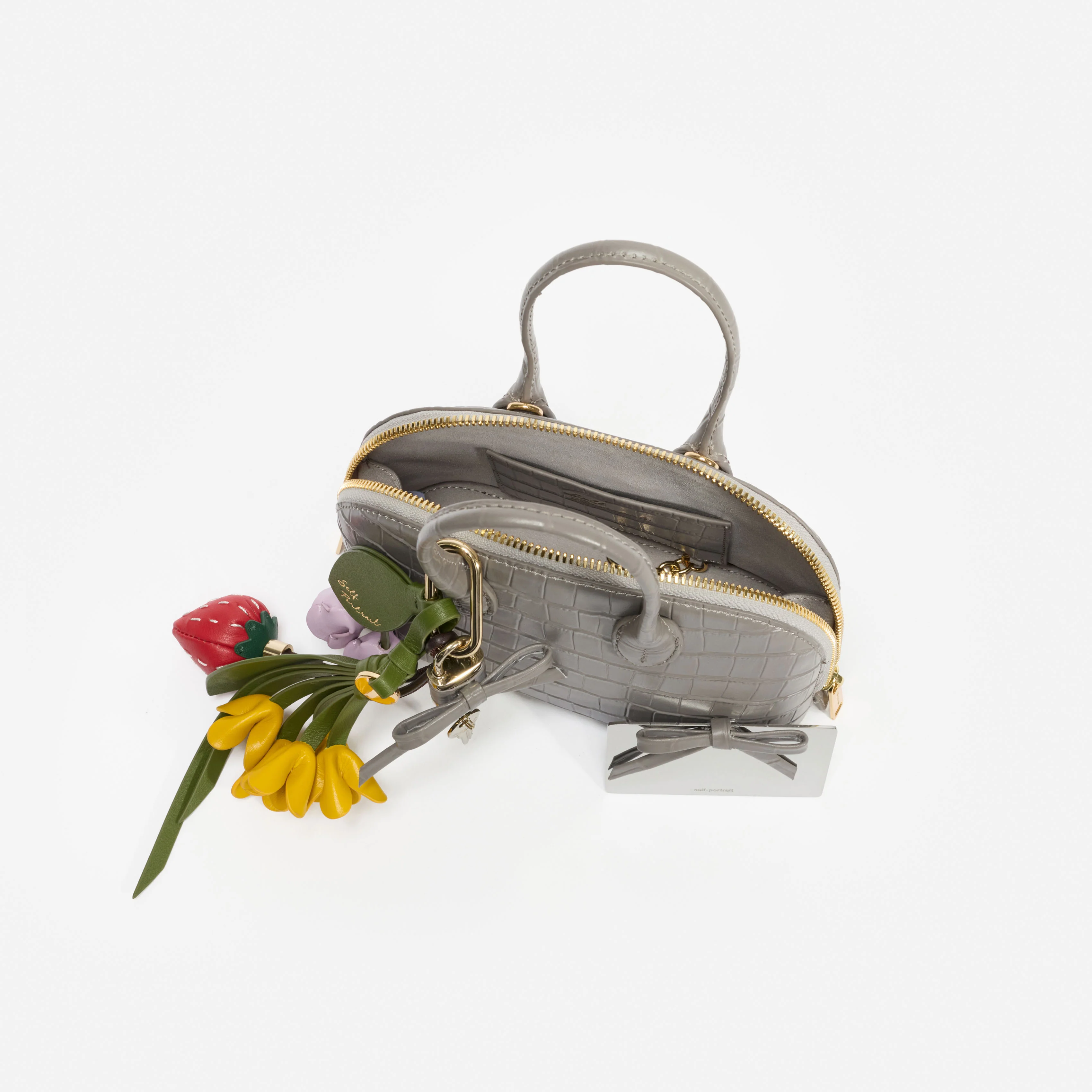 Embossed Leather Grey Mini Bag - Image 5