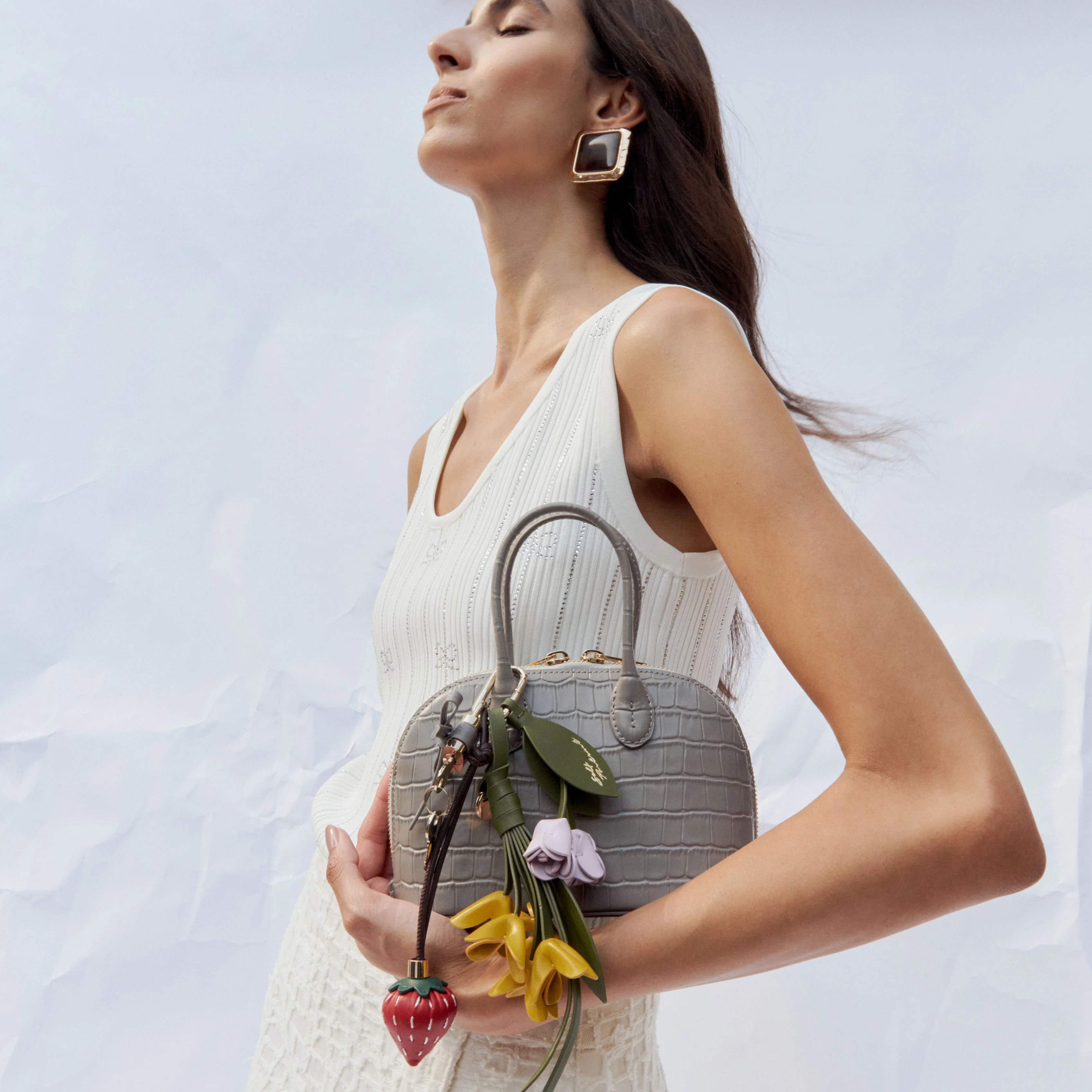 Embossed Leather Grey Mini Bag - Image 6