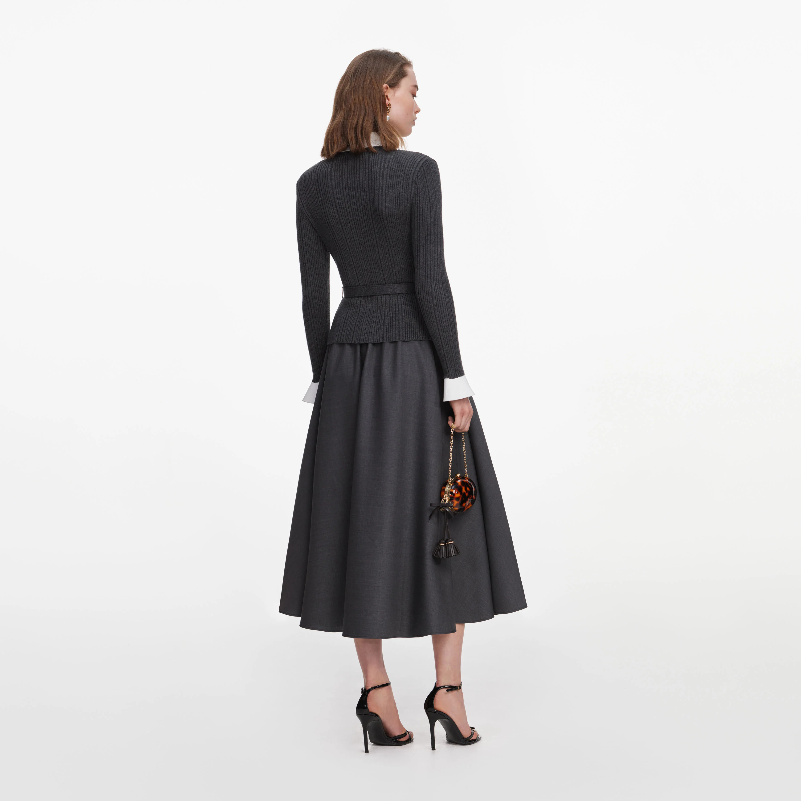 Grey Knit Twill Midi Dress - Image 3