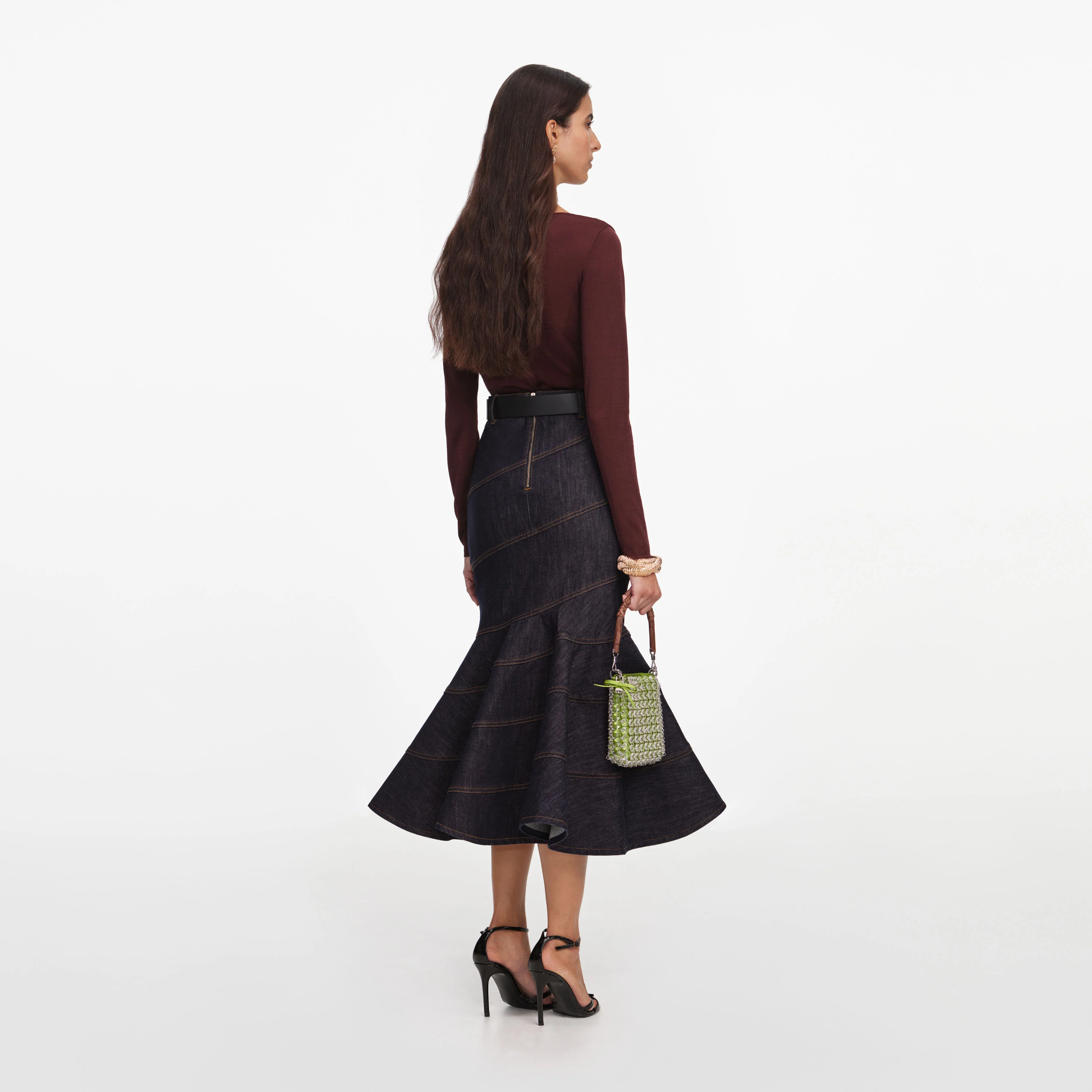 Indigo Denim Belted Midi Skirt - Image 3