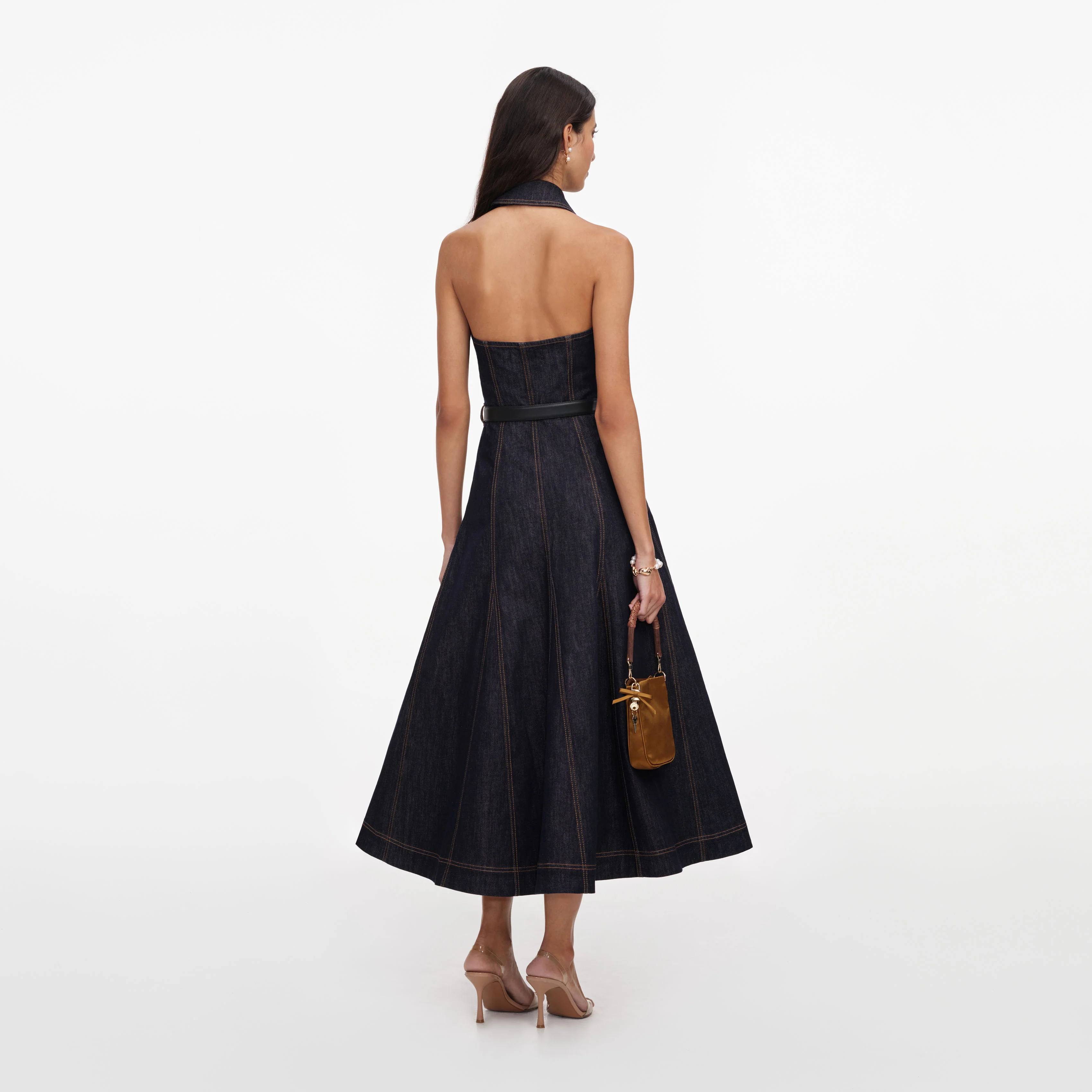 Indigo Denim Halterneck Midi Dress - Image 3