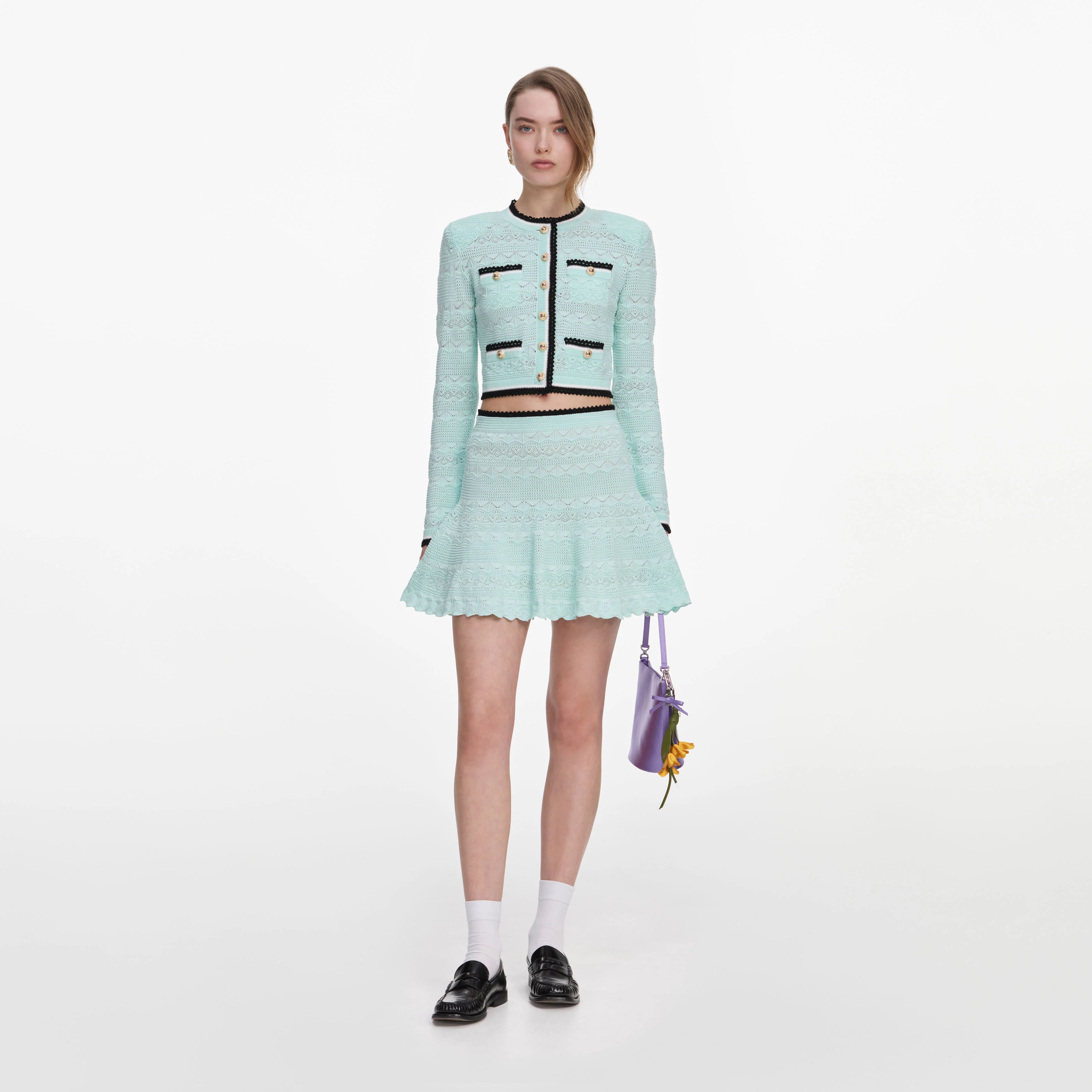 Mint Pointelle Knit Mini Skirt