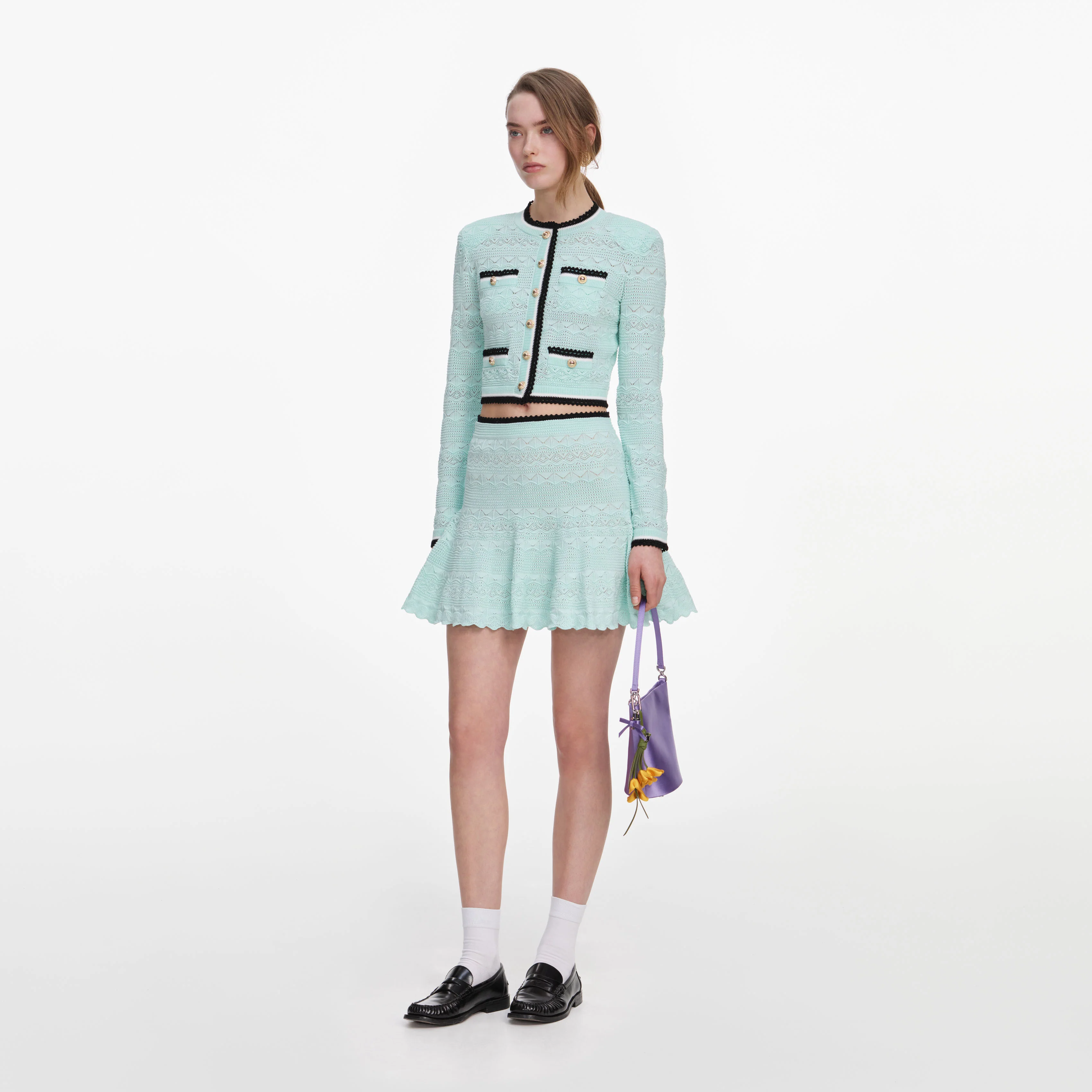 Mint Pointelle Knit Mini Skirt - Image 2