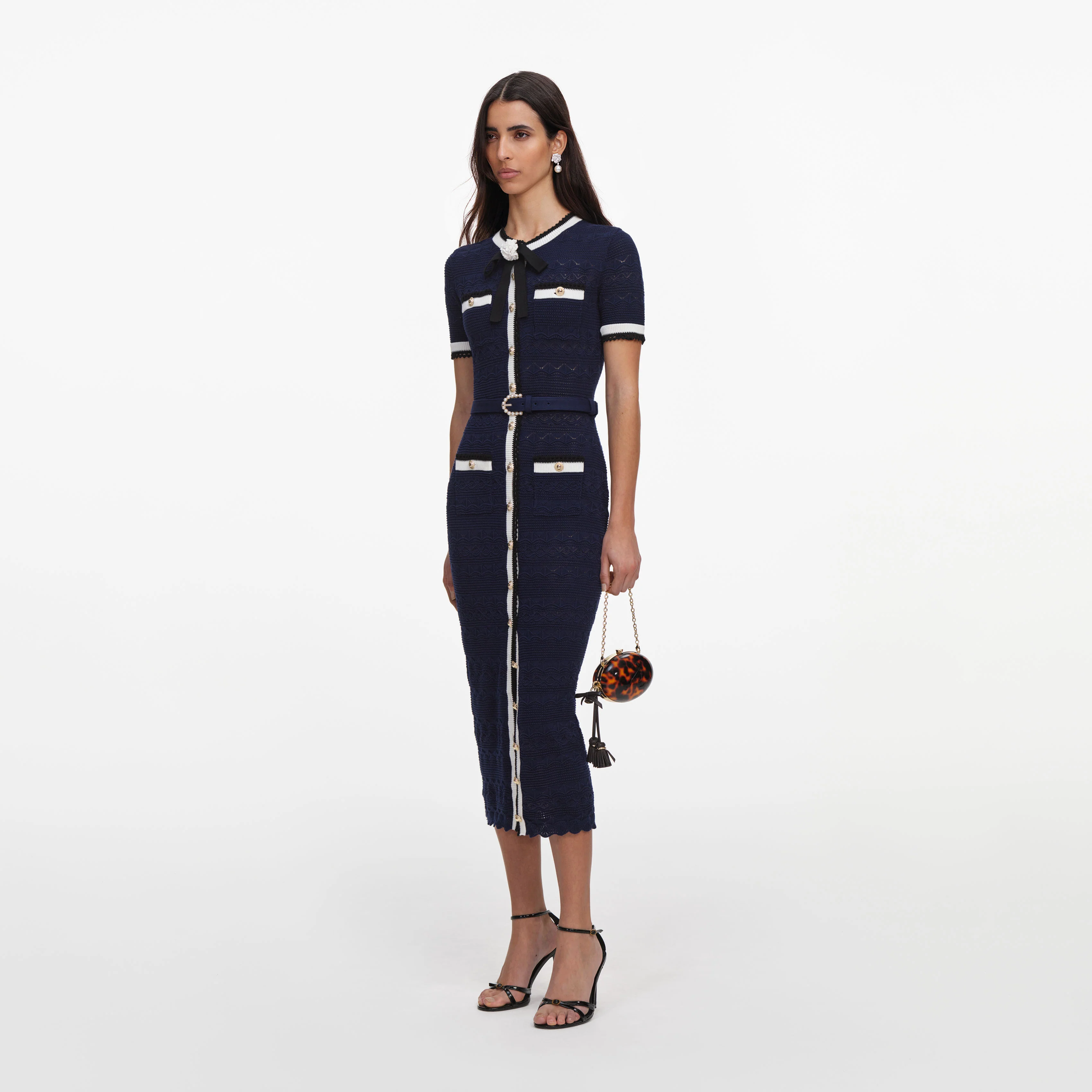 Navy Pointelle Knit Midi Dress - Image 2