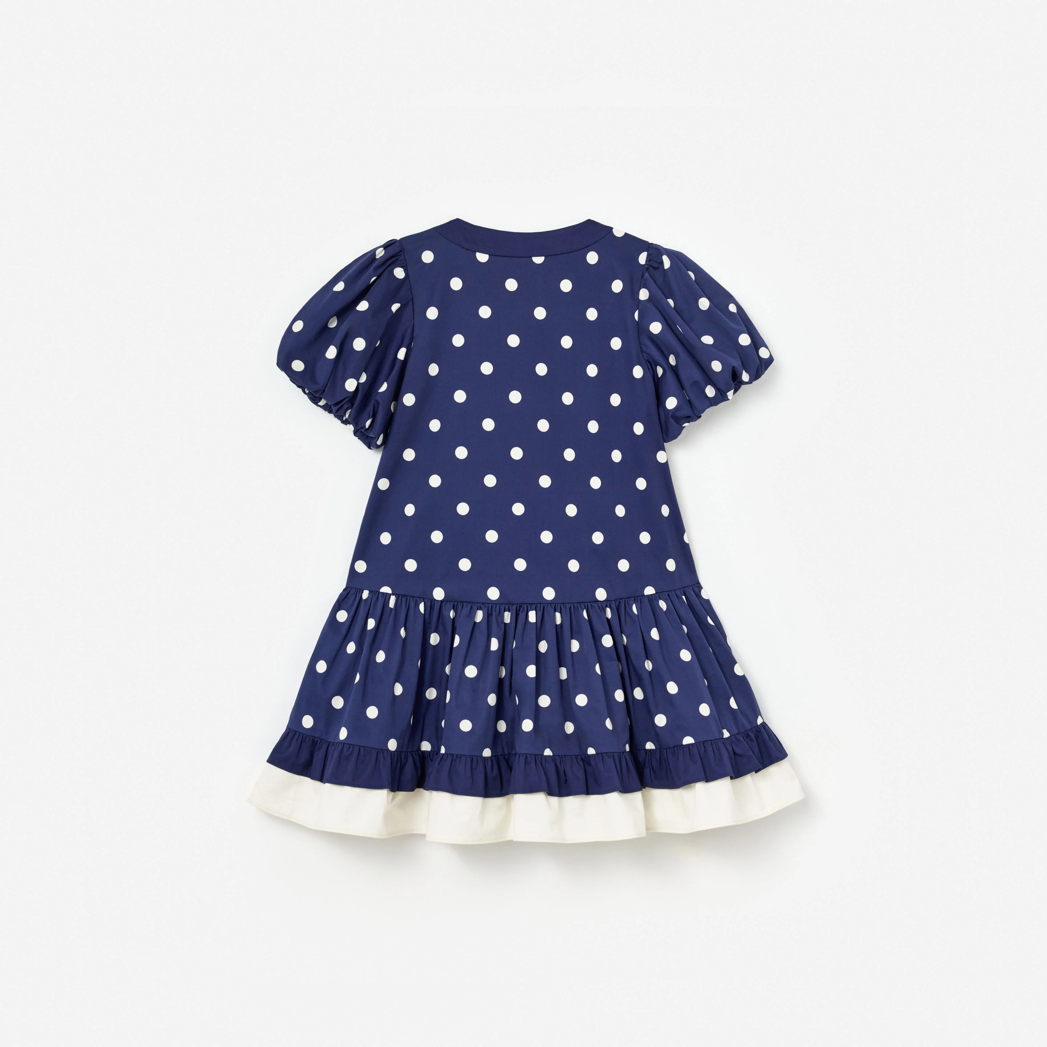 Navy Polka Dot Cotton Printed Dress - Image 2