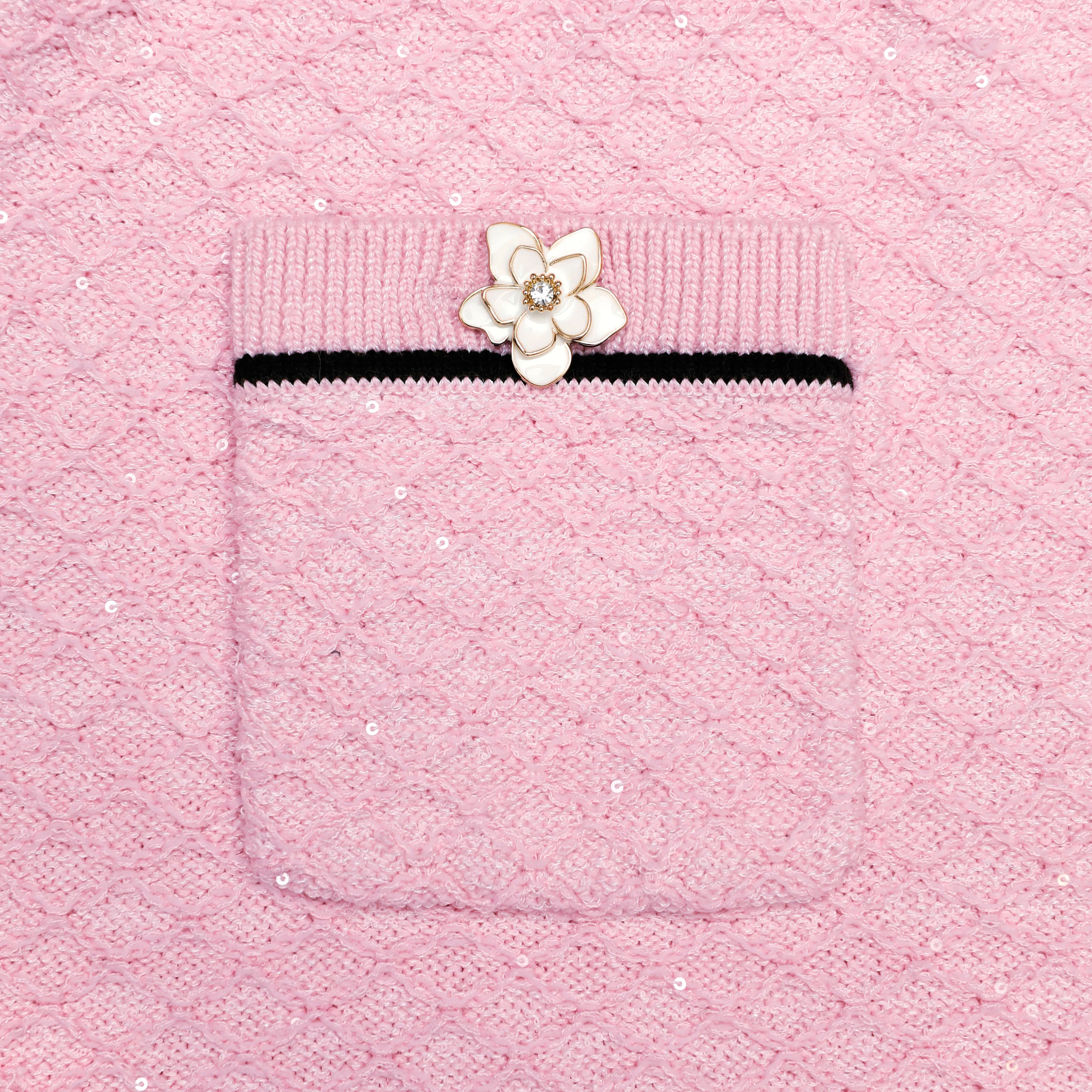 Pink Flower Knit Mini Skirt - Image 6