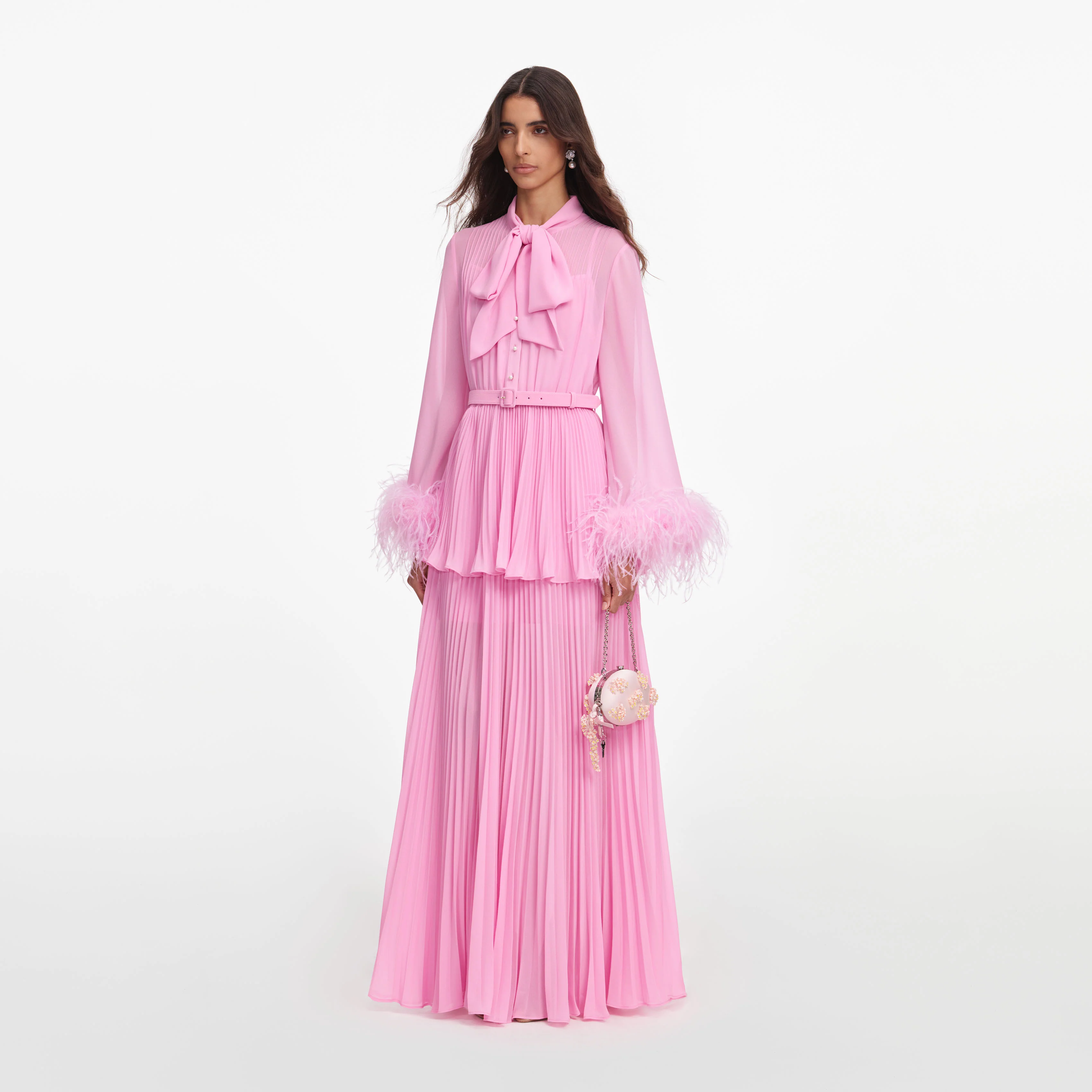 Pink Georgette Feather Cuff Maxi Dress - Image 2