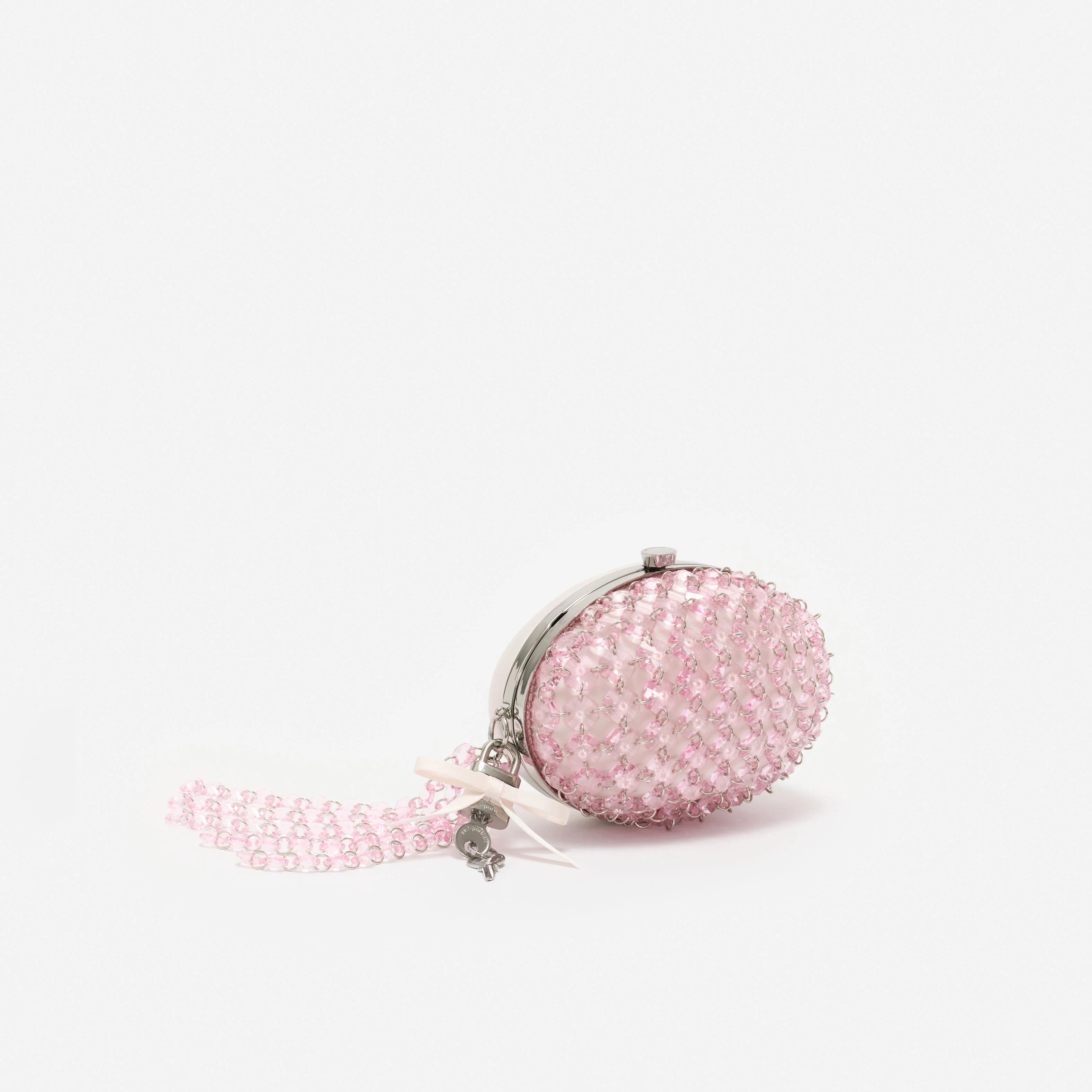 Pink Oval Crystal Chain Clutch Bag - Image 2
