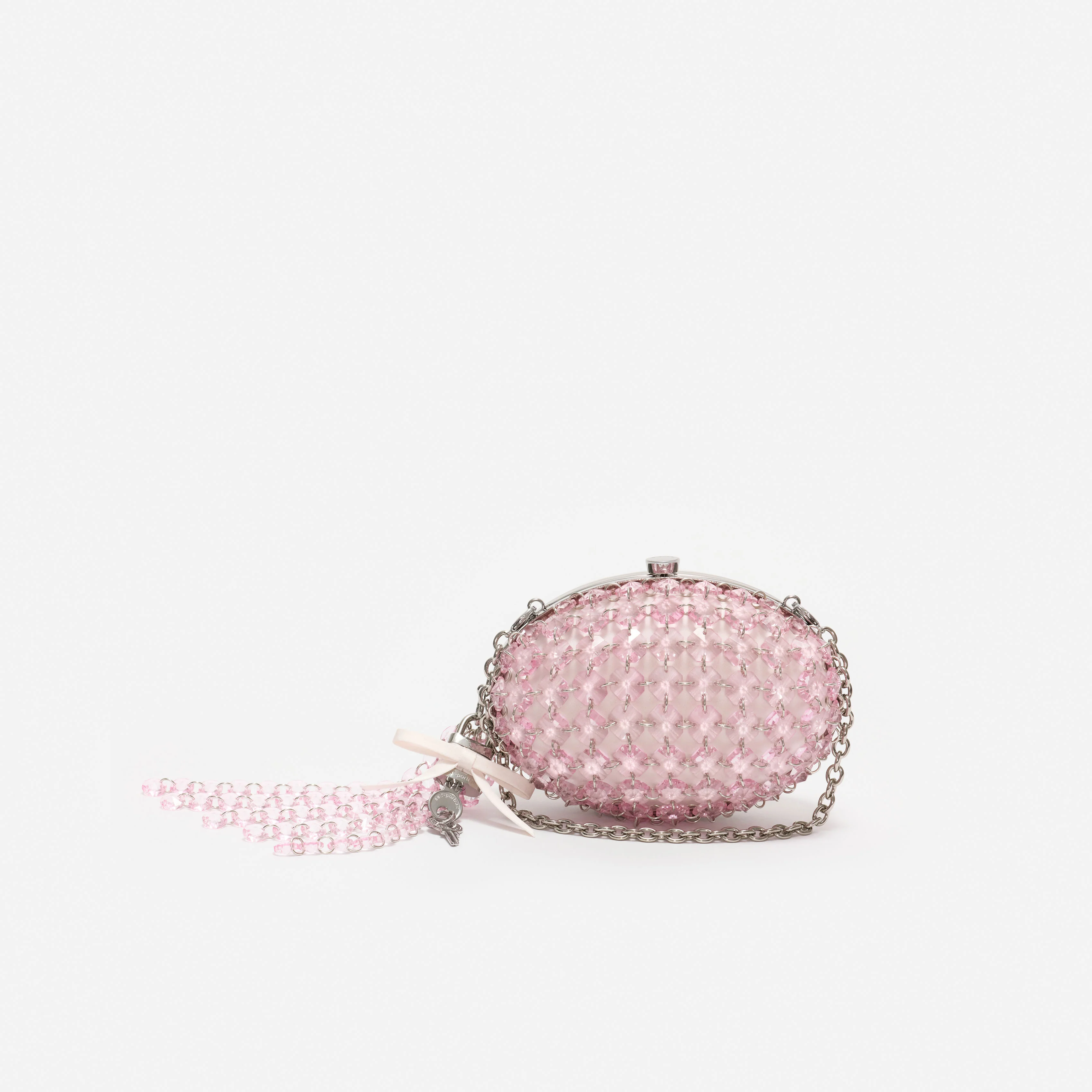 Pink Oval Crystal Chain Clutch Bag - Image 4