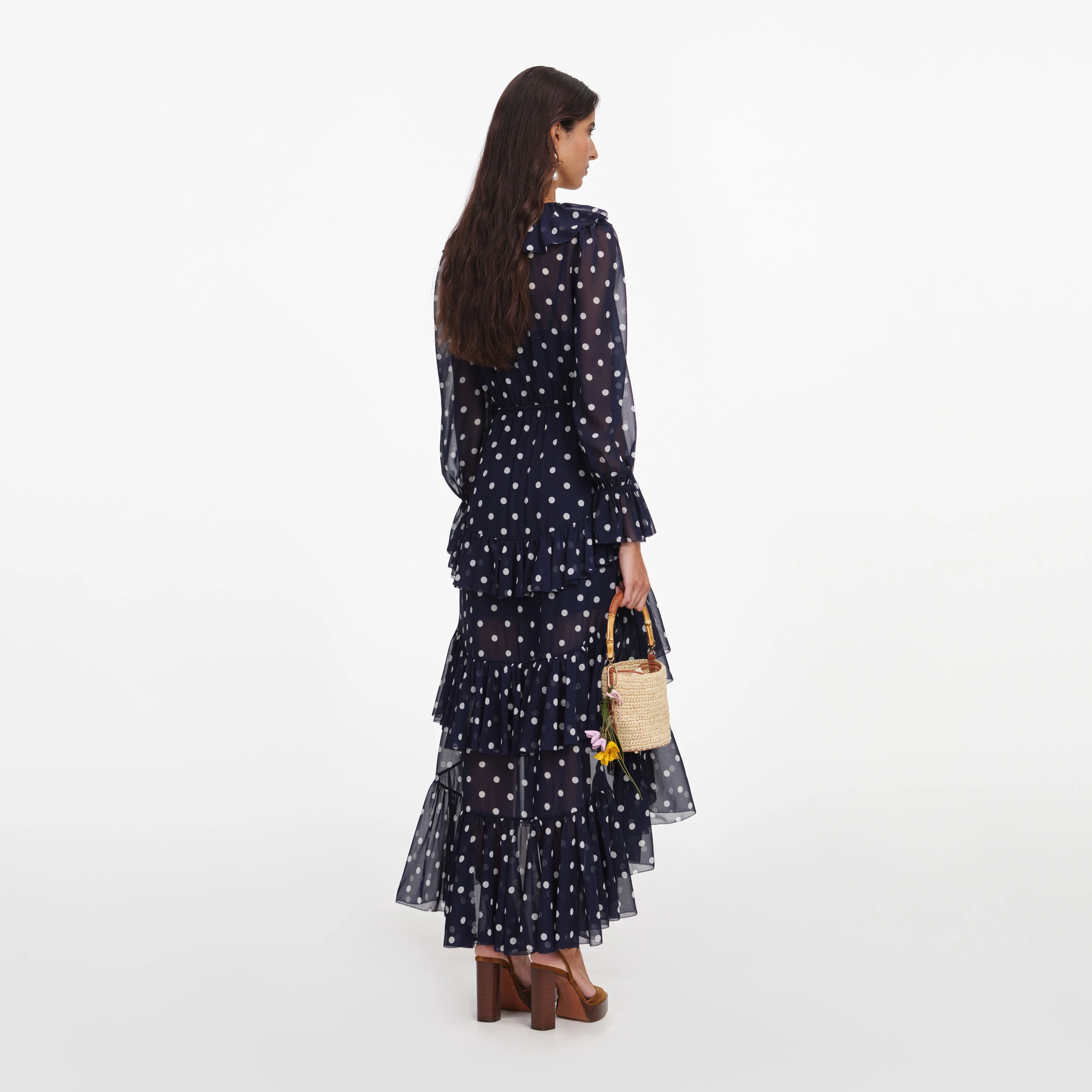 Polka Dot Georgette Ruffle Maxi Dress - Image 3