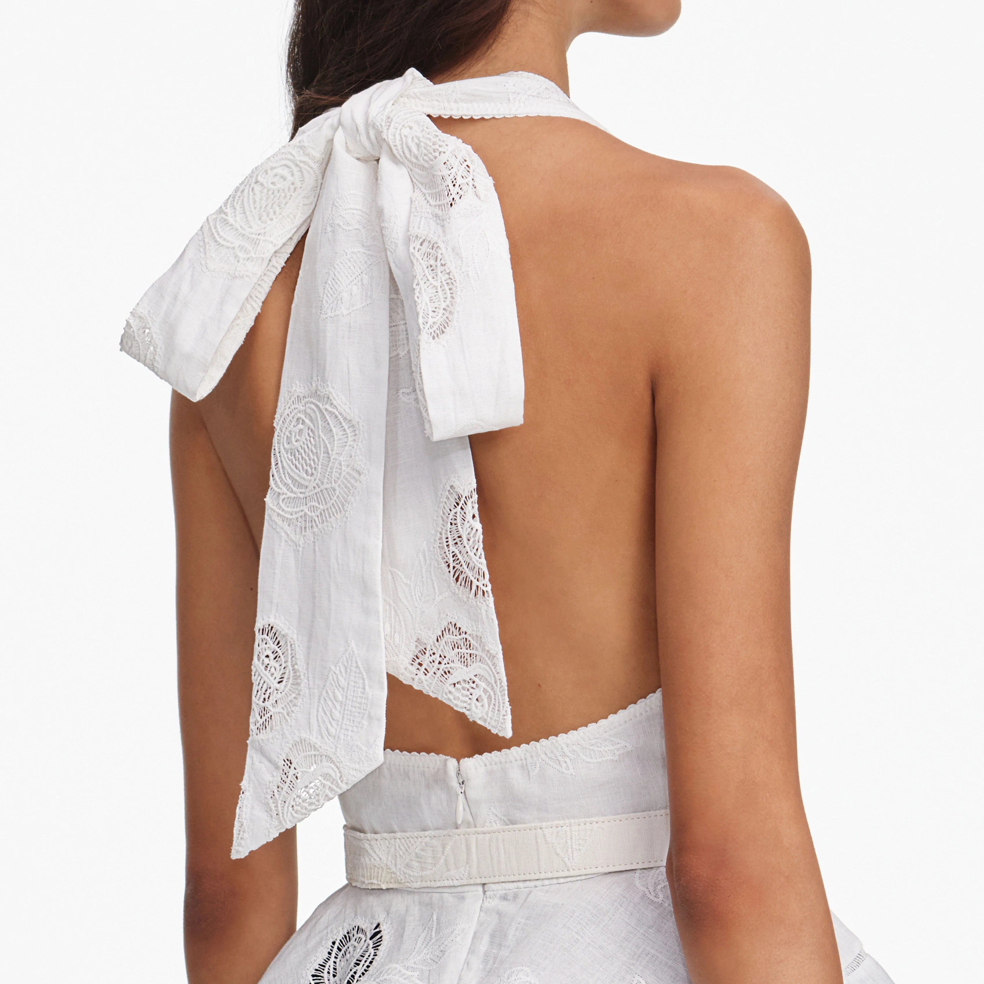 White Linen Blend Peplum Top - Image 5