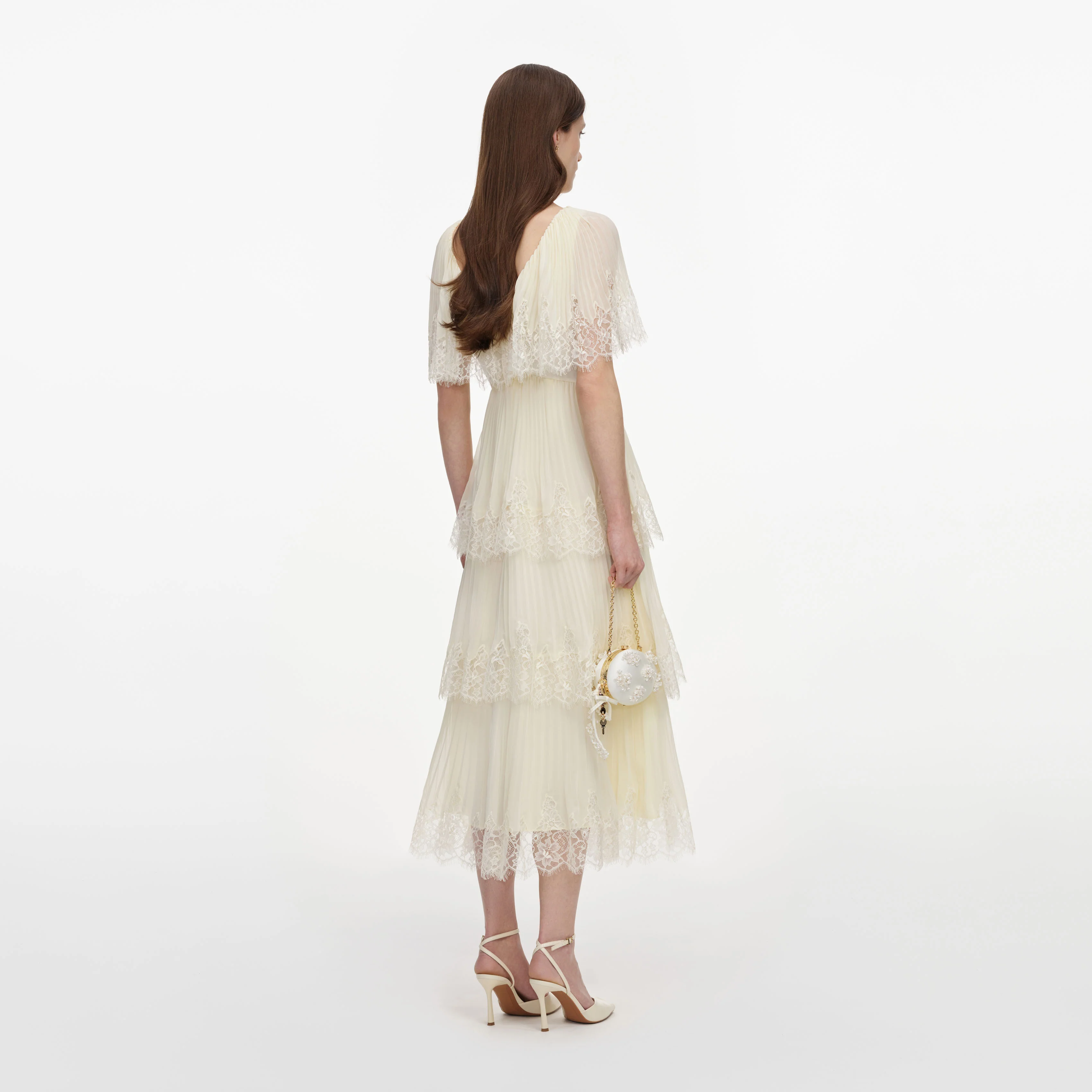 Yellow Chiffon Tiered Midi Dress - Image 3