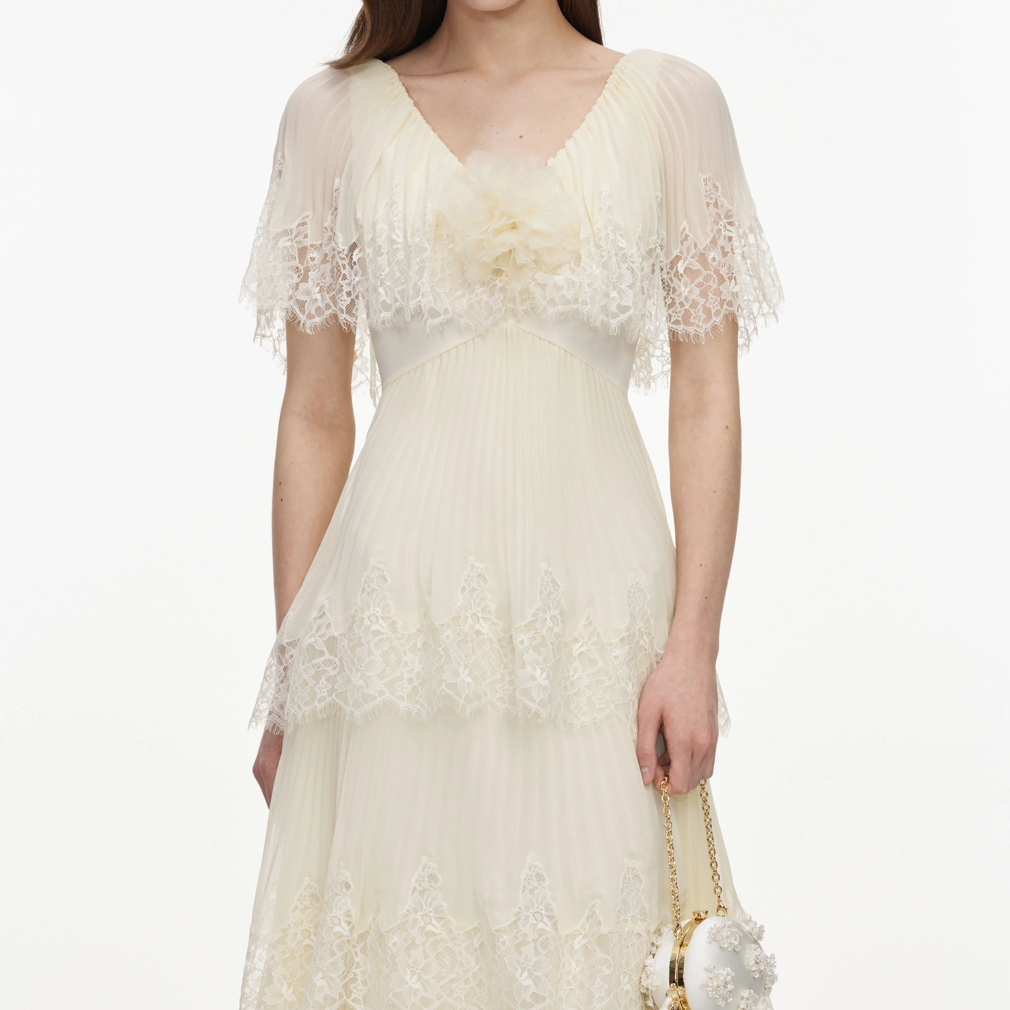 Yellow Chiffon Tiered Midi Dress - Image 4